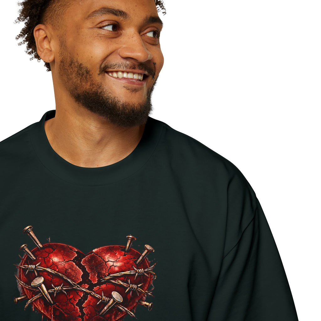 Oversized Discipline Over Emotions (Back) Graphic Tee (Red Heart) Printify