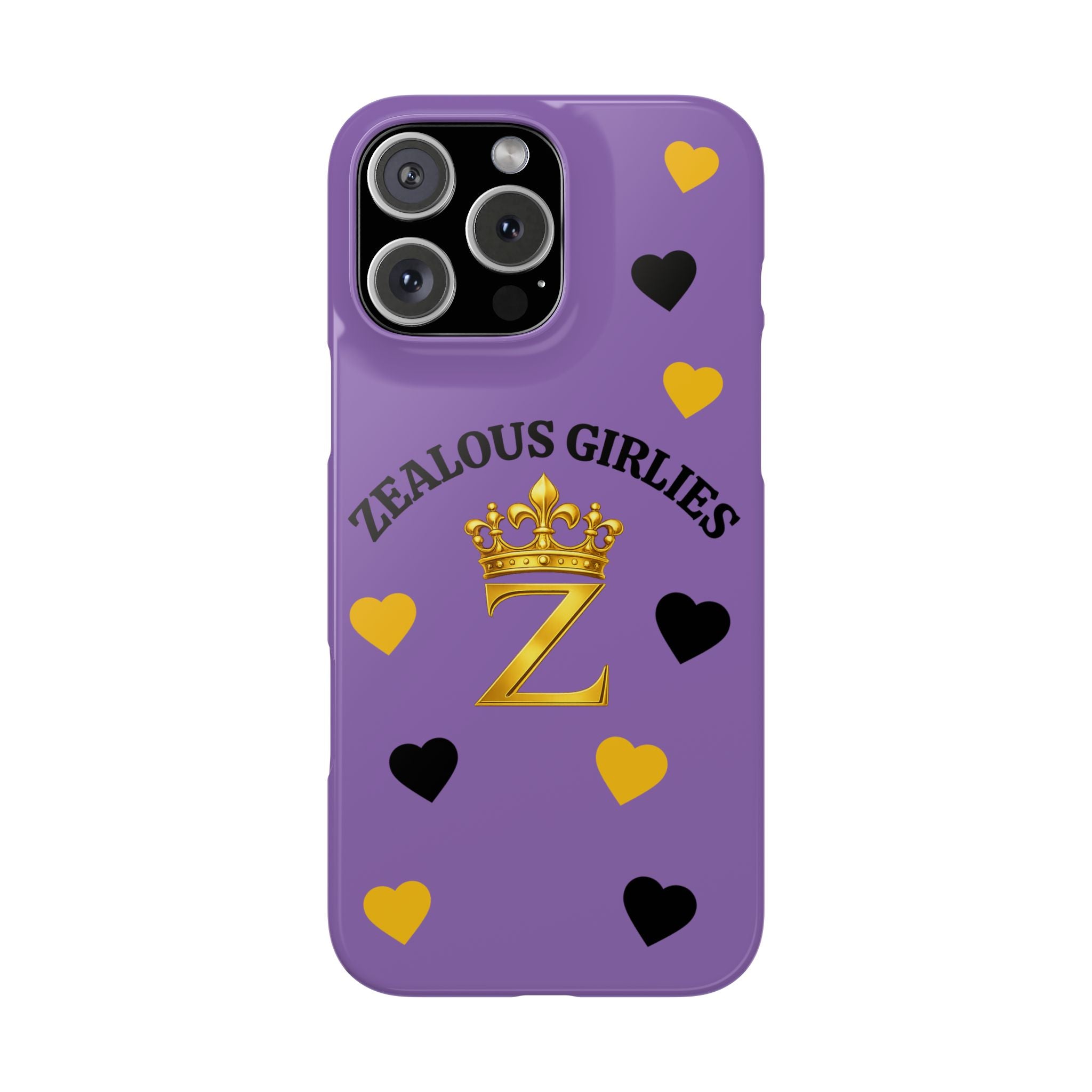 Zealous Girlies 'Z' Crown Slim Phone Case — Purple & Gold Heart Design Printify