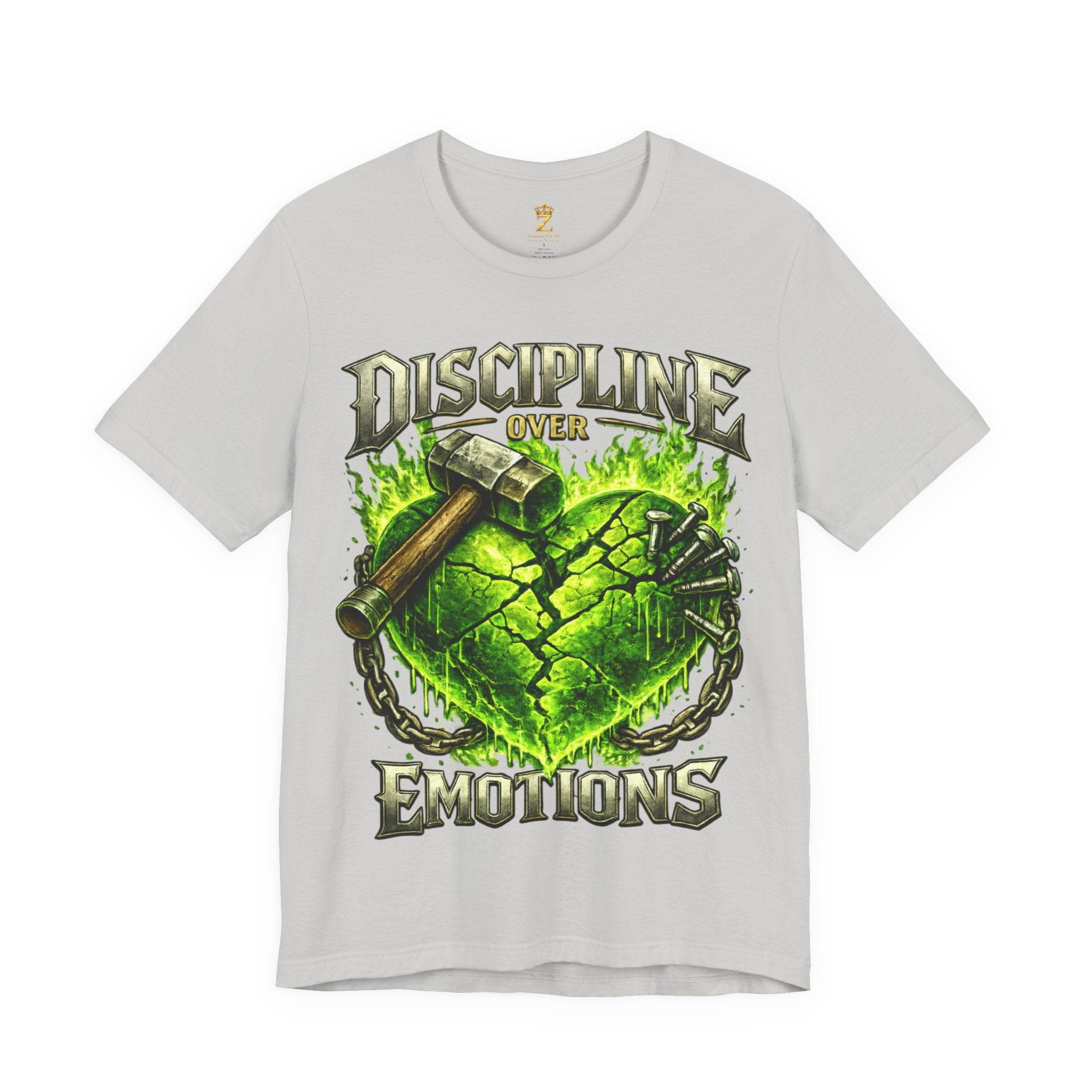 Discipline Over Emotions Premium Graphic T-Shirt (Lime Green Heart) Printify