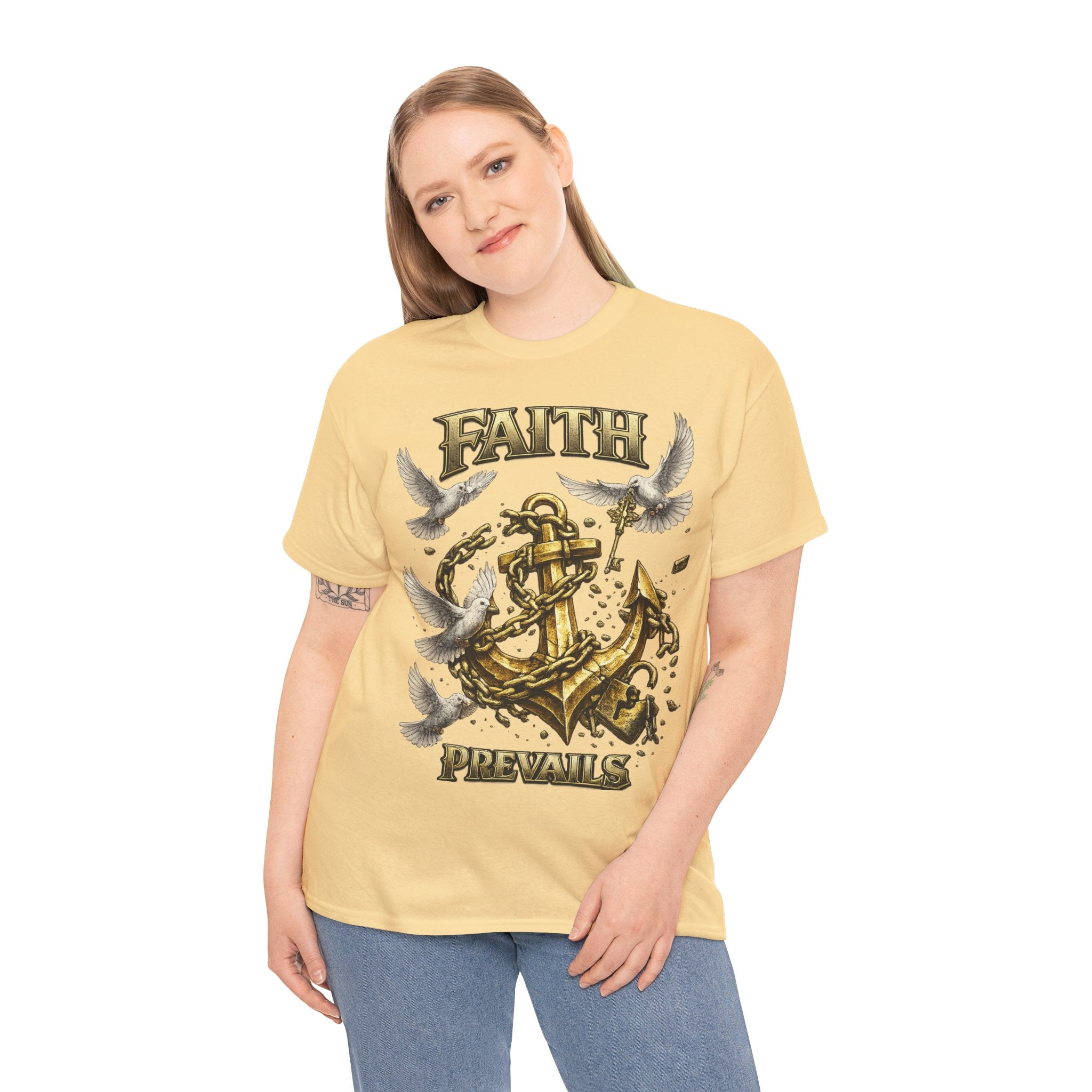 Adult Faith Prevails Anchor T-Shirt (Gold Anchor) Printify