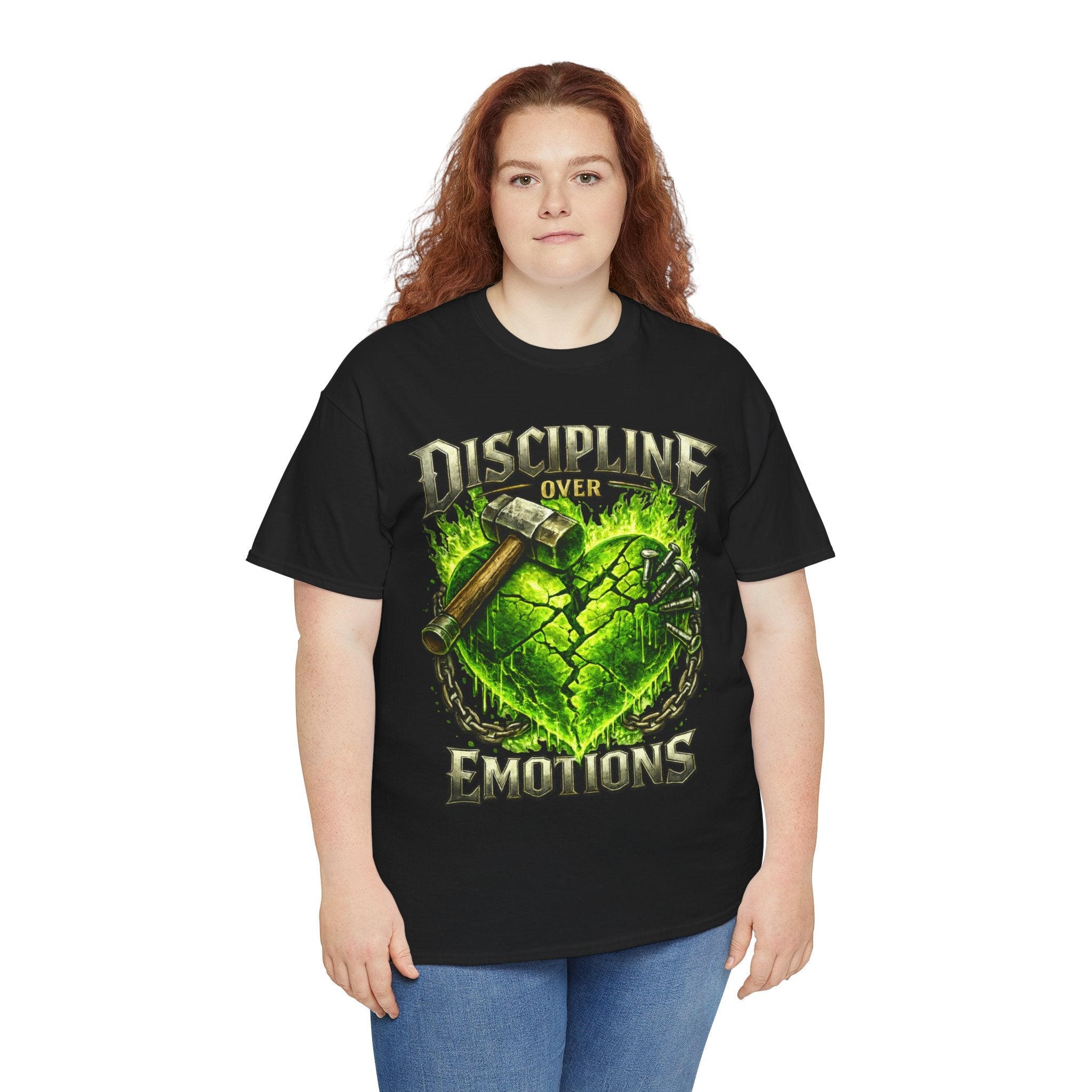 Adult Discipline Over Emotions Graphic T-Shirt (Lime Green Heart)