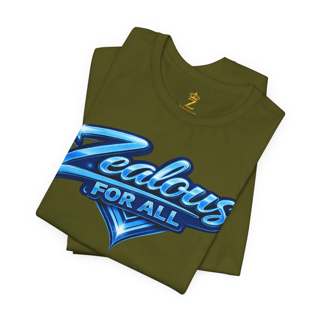 Zealous For All Graphic T-Shirt (Blue Logo) Printify