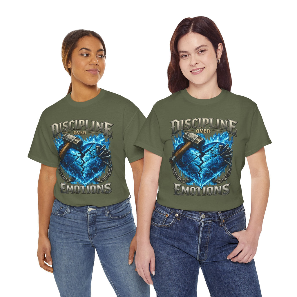 Discipline Over Emotions Graphic T-Shirt (Blue Heart) Printify