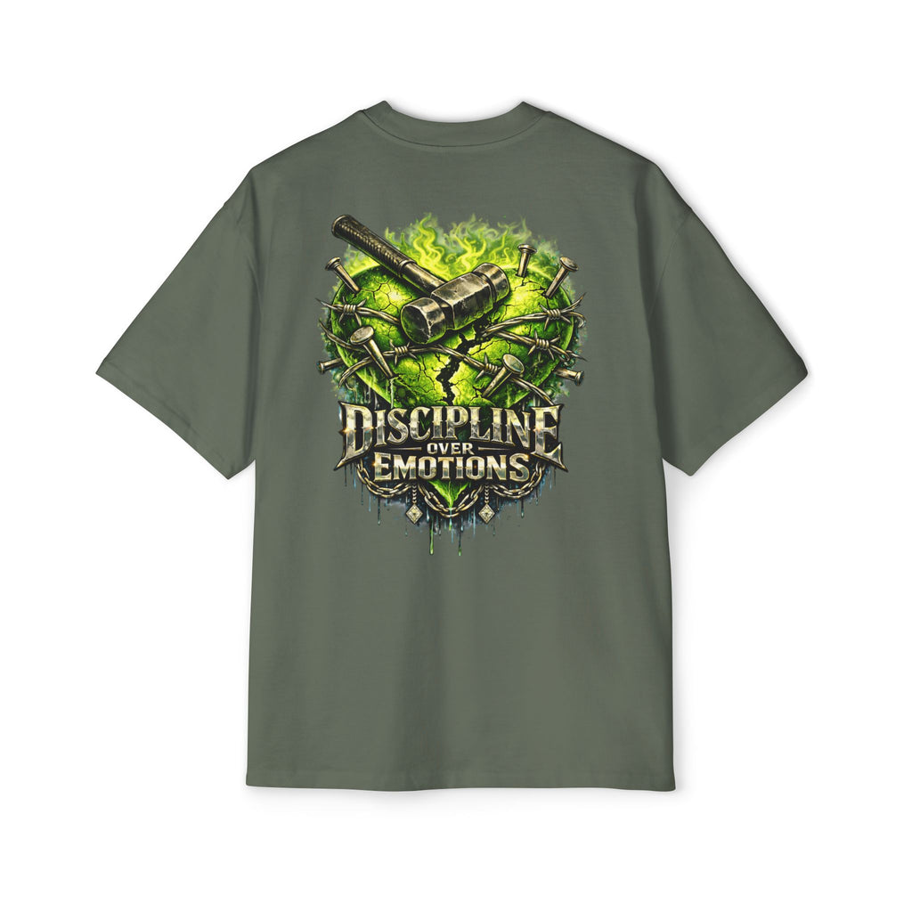 Adult *Oversized* Discipline Over Emotions (Back) Graphic Tee (Lime Green Heart) Printify