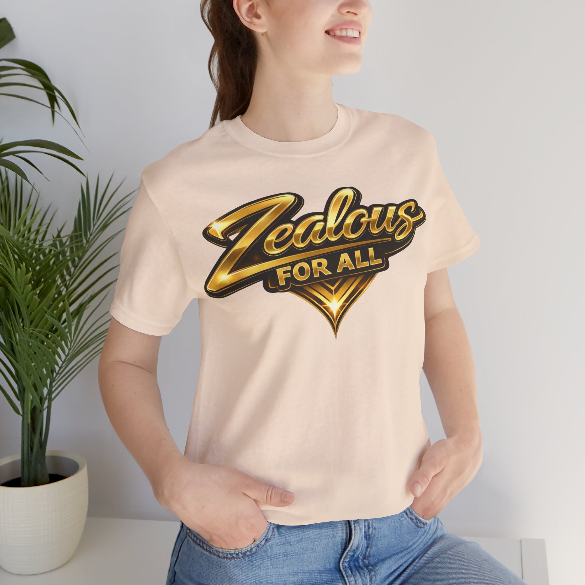 Zealous For All Graphic T-Shirt (Gold Logo) Printify