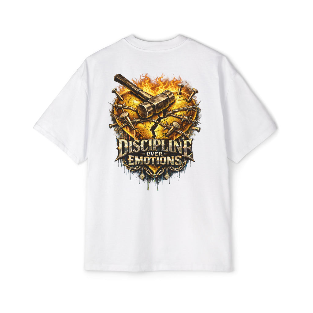 Oversized Discipline Over Emotions (Back) Graphic Tee (Gold Heart) Printify