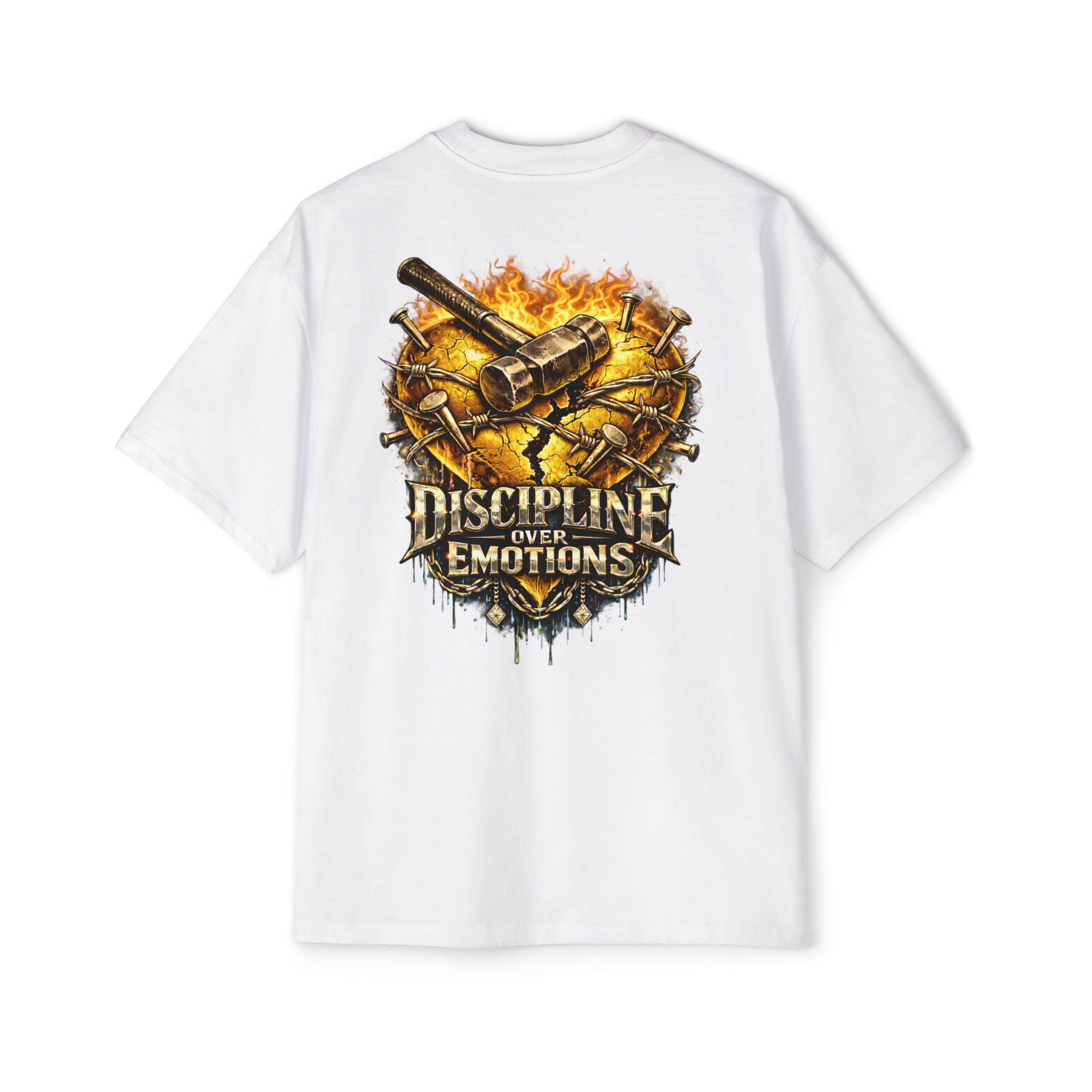 Oversized Discipline Over Emotions (Back) Graphic Tee (Gold Heart) Printify