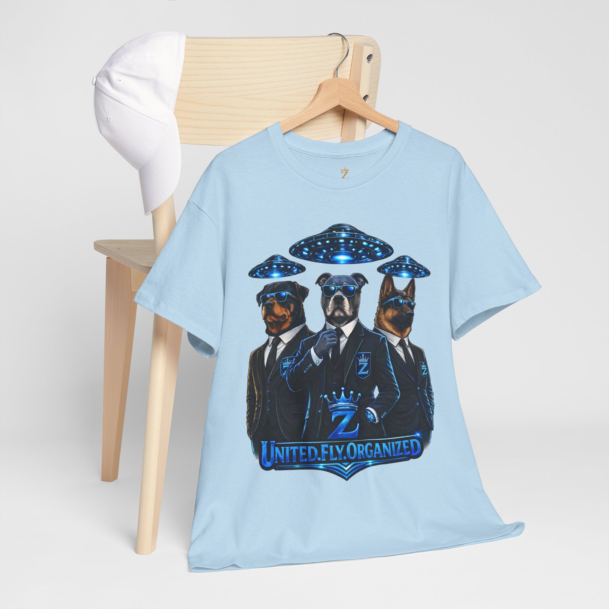 Adult "United. Fly. Organized." Graphic Tee (Blue) Printify