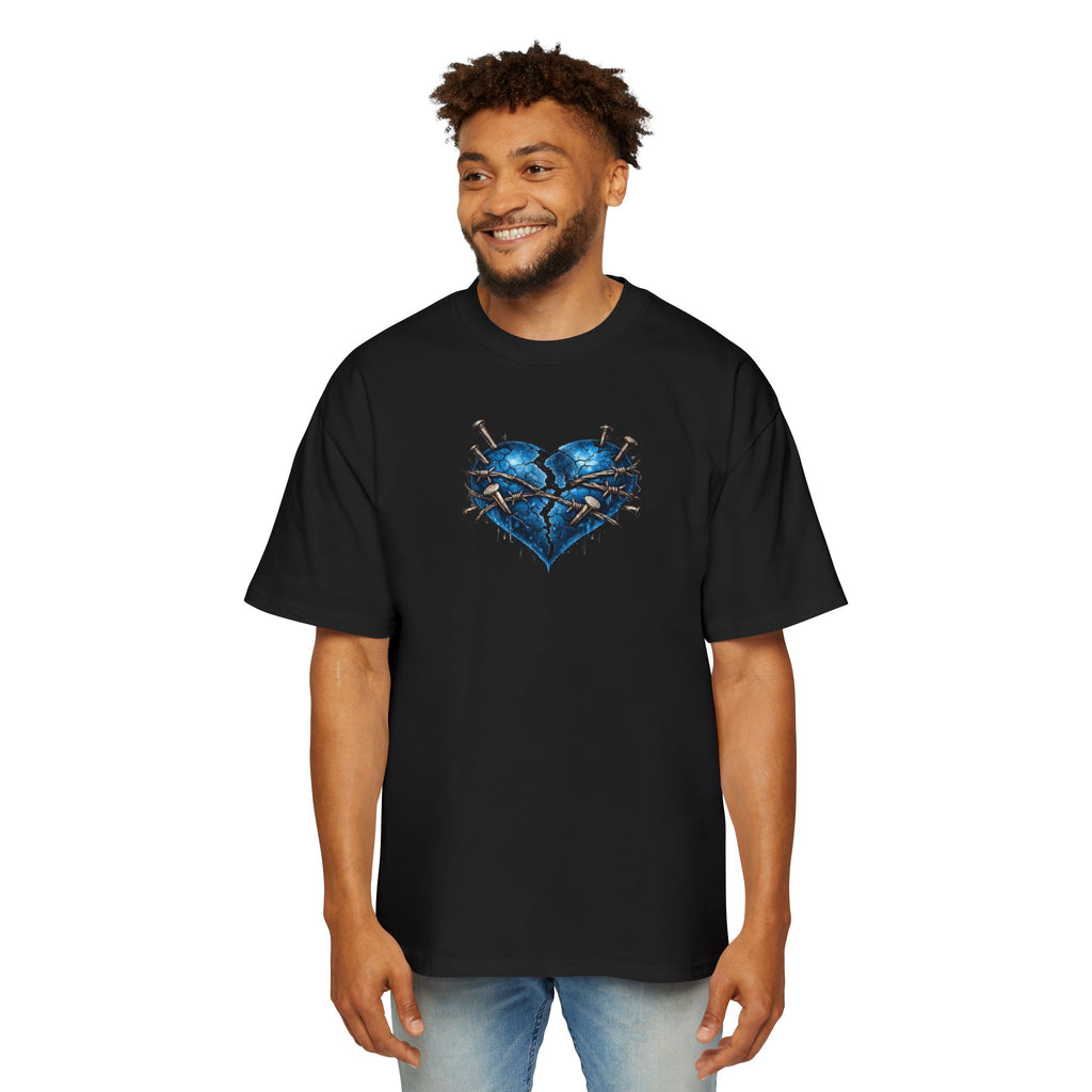 Oversized Discipline Over Emotions (Back) Graphic Tee (Blue Heart) Printify