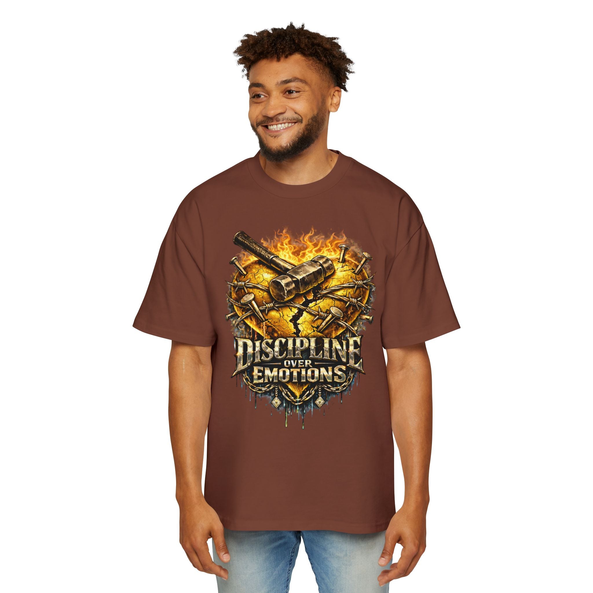 Oversized Discipline Over Emotions Graphic Tee (Gold Heart) Printify