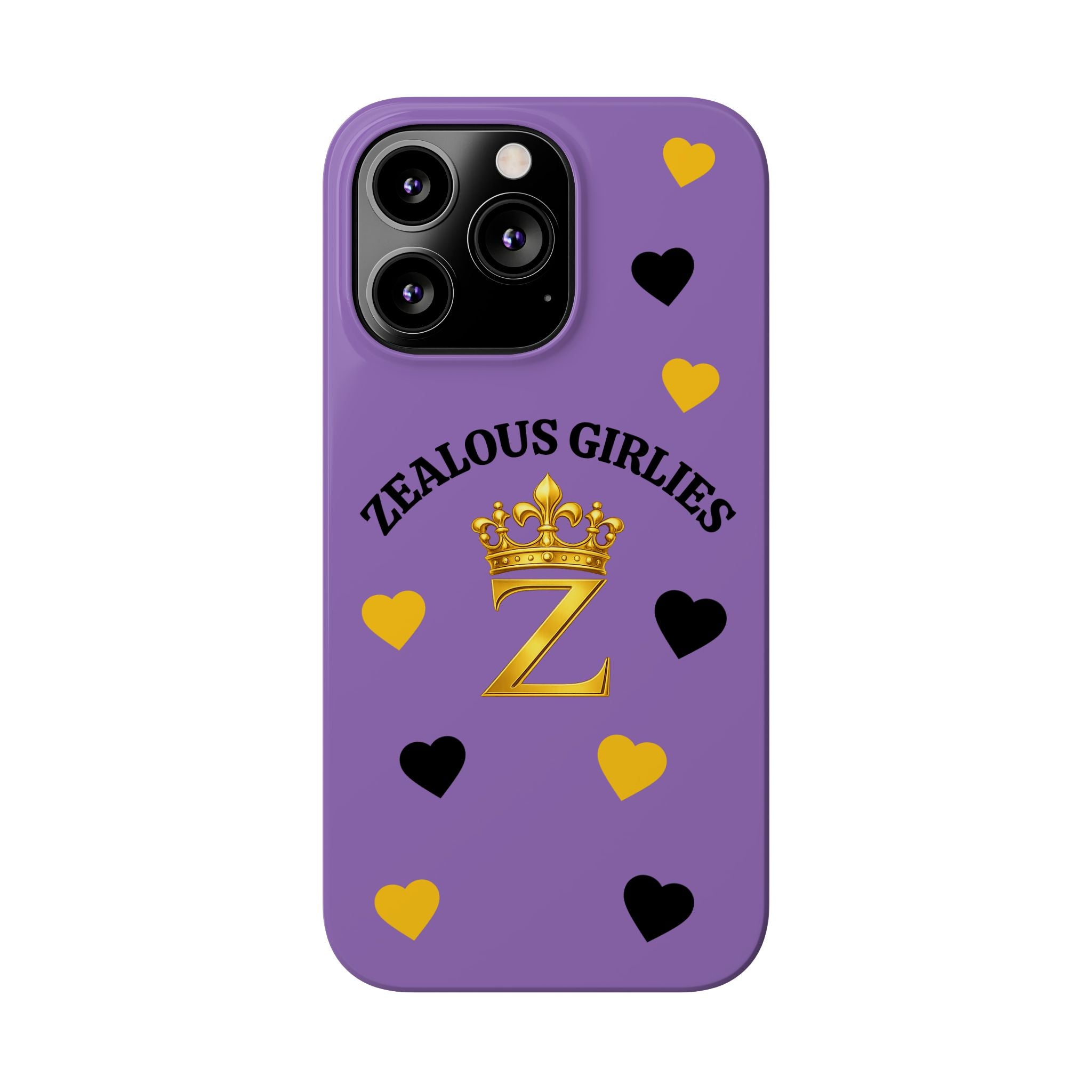 Zealous Girlies 'Z' Crown Slim Phone Case — Purple & Gold Heart Design Printify
