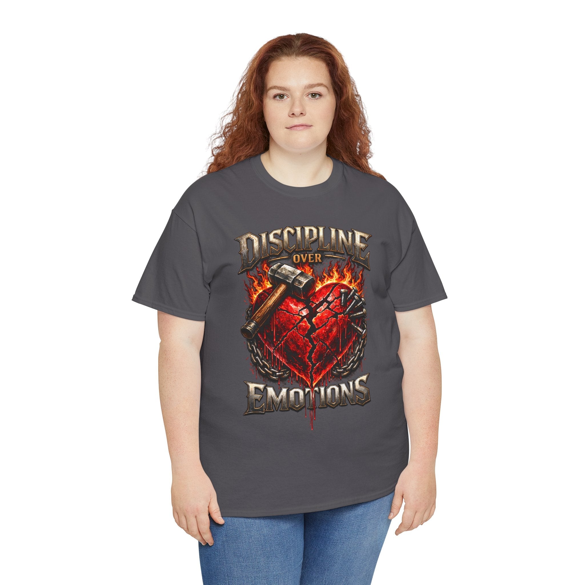 Discipline Over Emotions Graphic T-Shirt (Red Heart) Printify