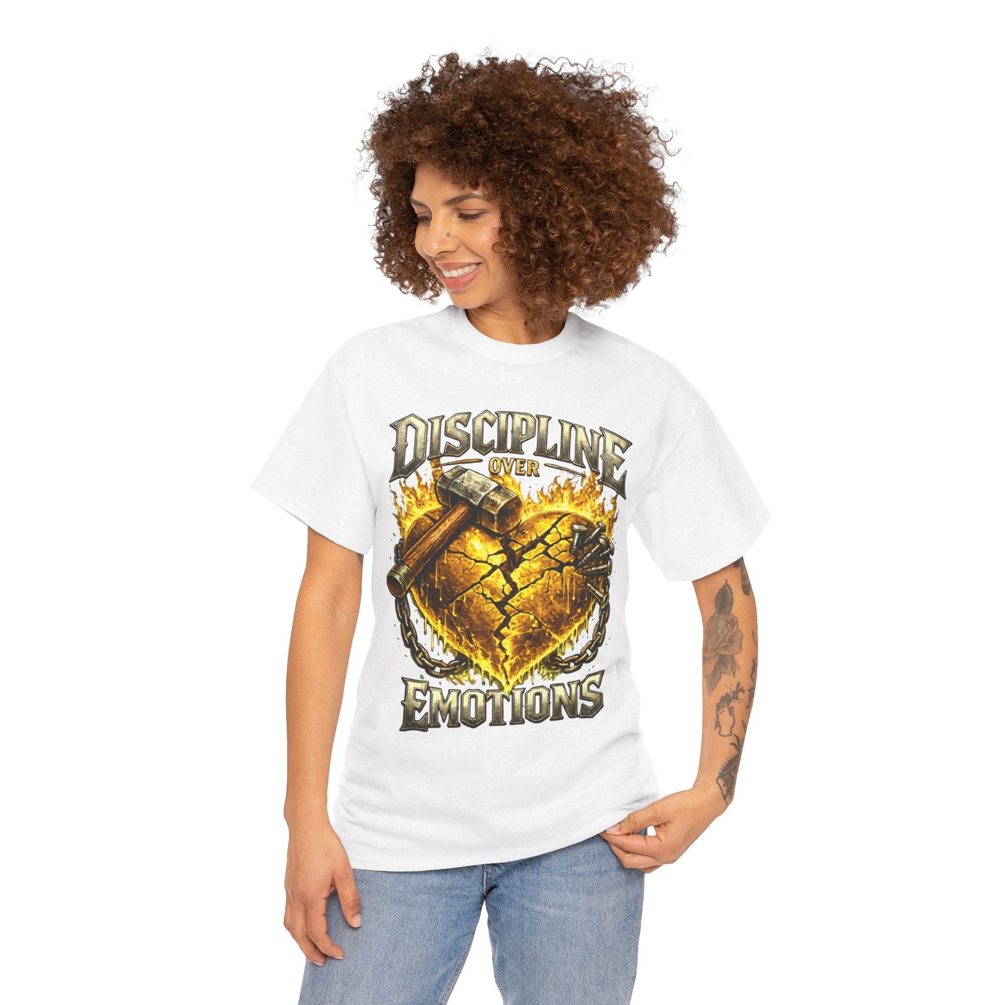 Adult Discipline Over Emotions Graphic T-Shirt (Gold Heart)