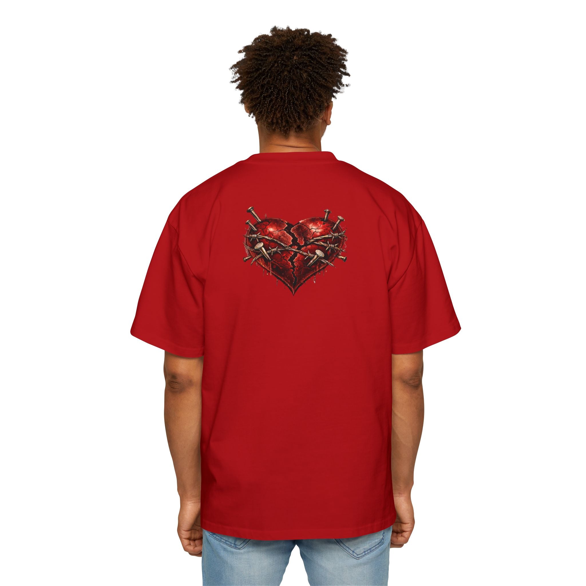 Oversized Discipline Over Emotions Graphic Tee (Front Red Heart) Printify