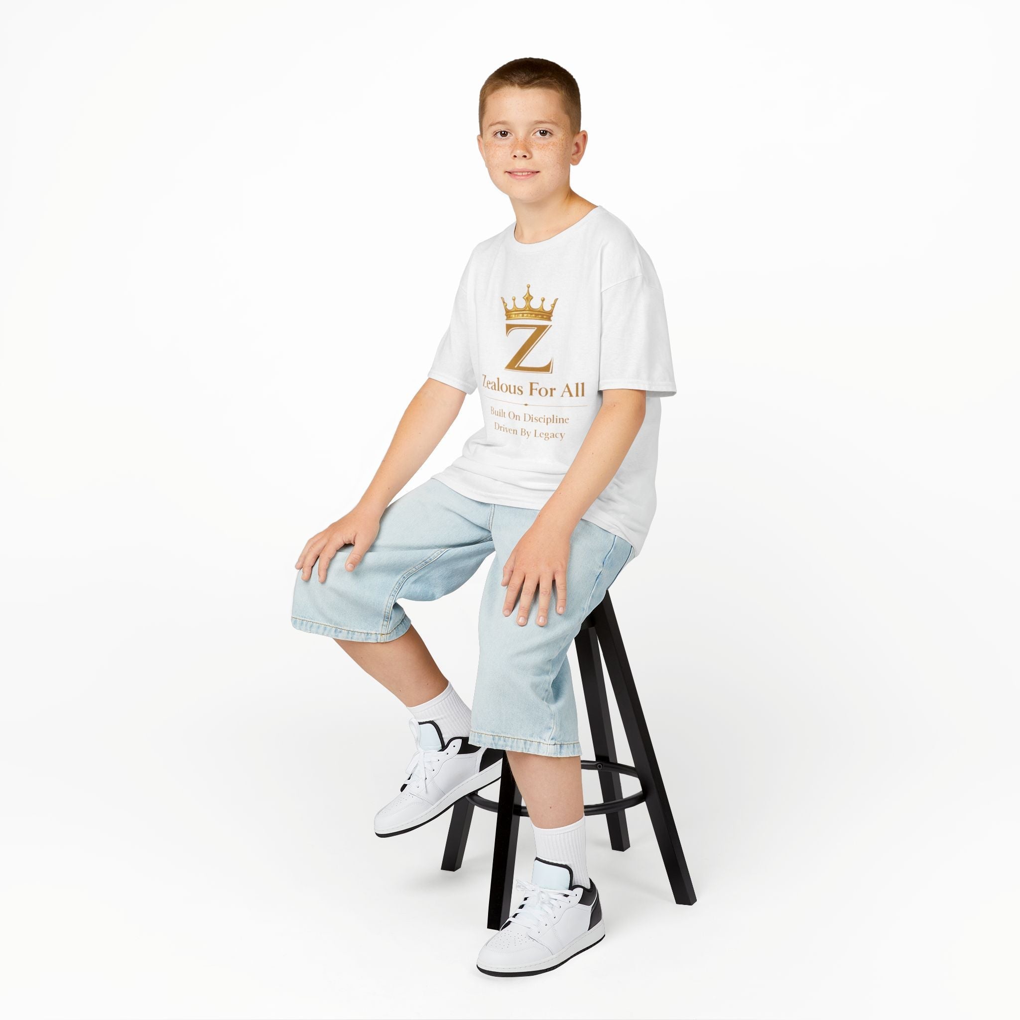 Kids Zealous For All T-Shirt Drop 01 — Gold Logo Kids Tee Printify