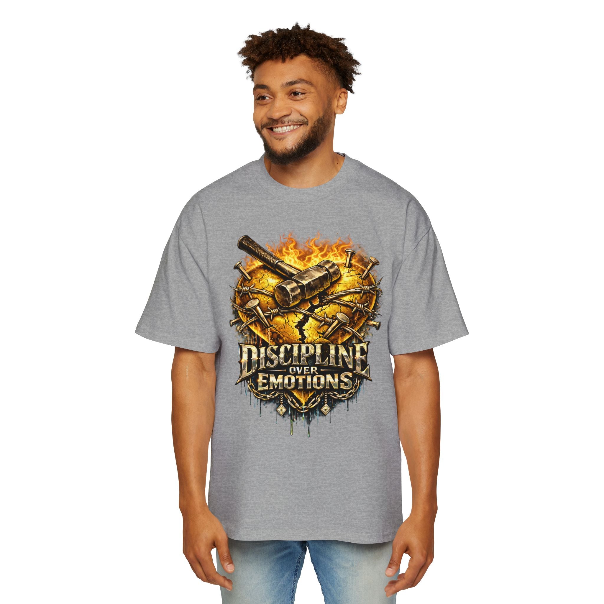 Oversized Discipline Over Emotions Graphic Tee (Gold Heart) Printify