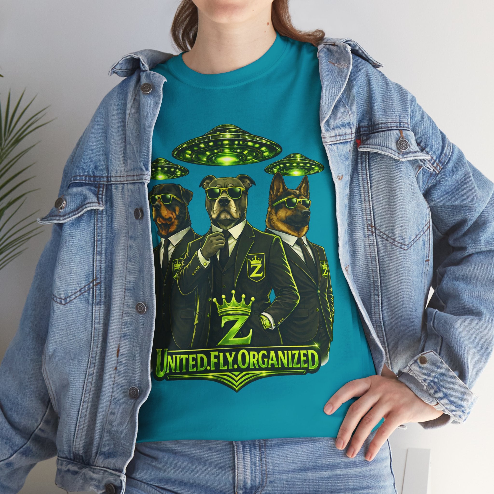 Adult "United. Fly. Organized." Graphic Tee (Lime Green) Printify