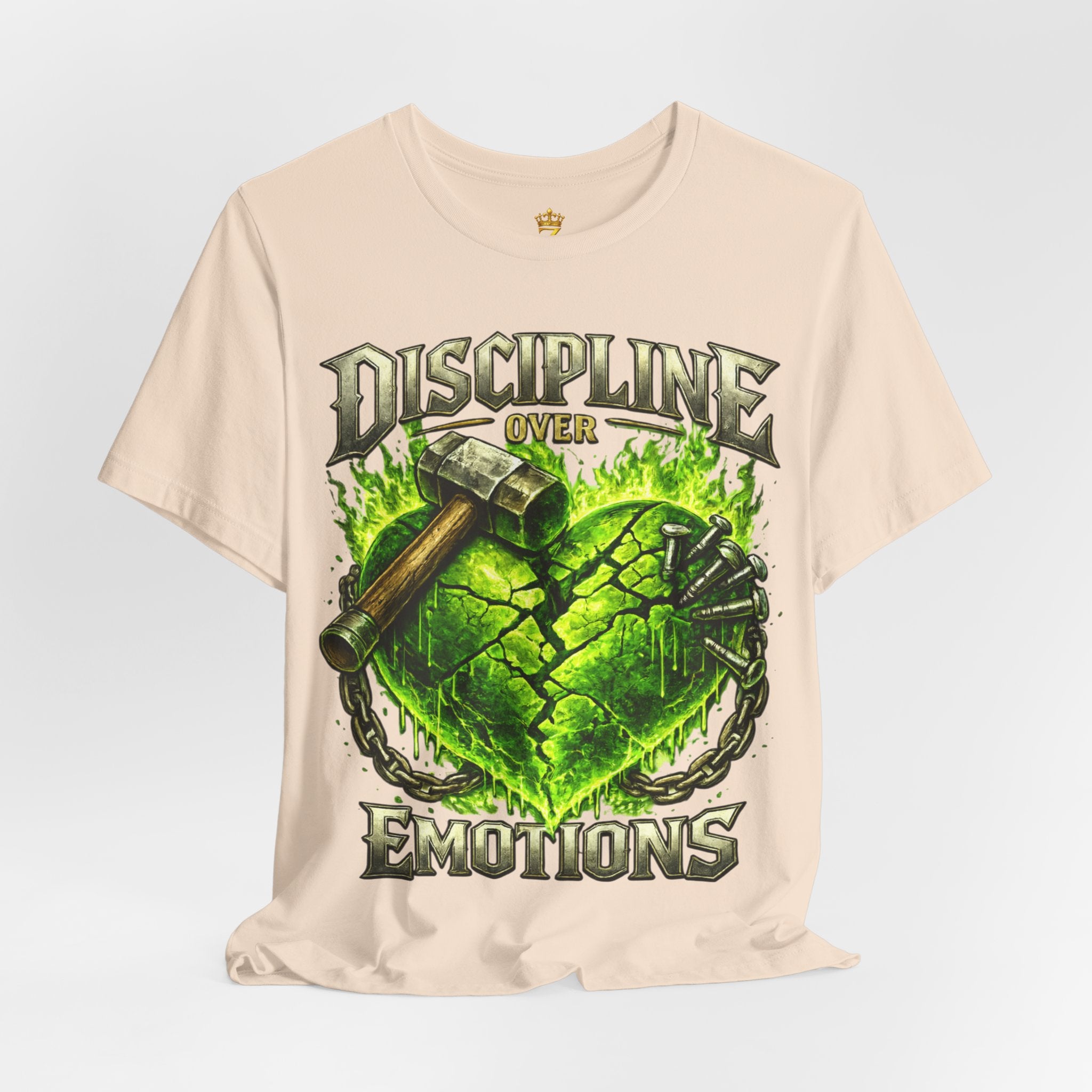 Discipline Over Emotions Premium Graphic T-Shirt (Lime Green Heart) Printify
