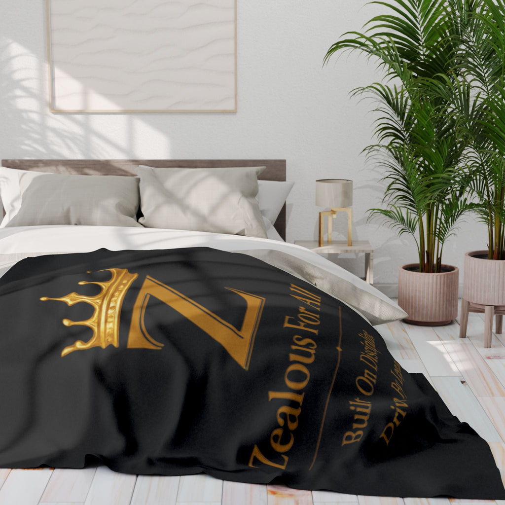 First Zealous For All Gold Crown Throw Drop 01 — Black Arctic Fleece Blanket Printify