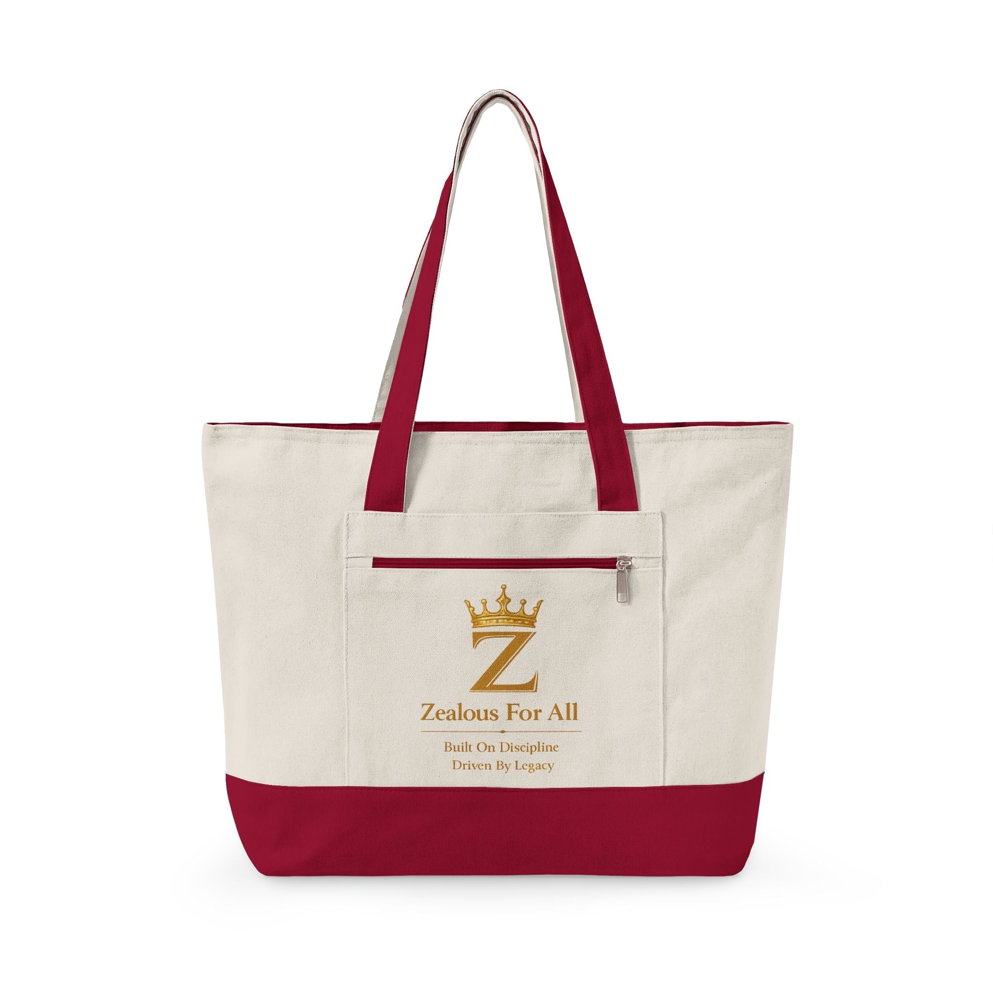 ZFA Crown Canvas Tote (Gold Lettered Zippered Beach & Everyday Bag) Printify