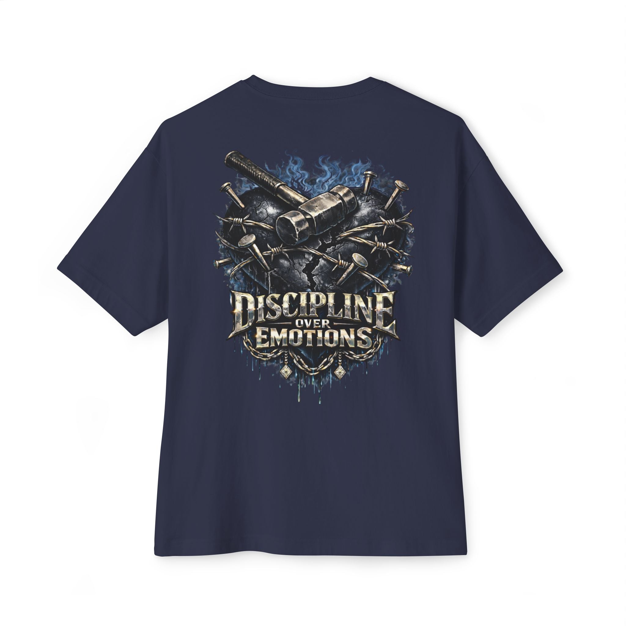 Adult *Oversized* Discipline Over Emotions (Back) Graphic Tee (Black Heart) Printify