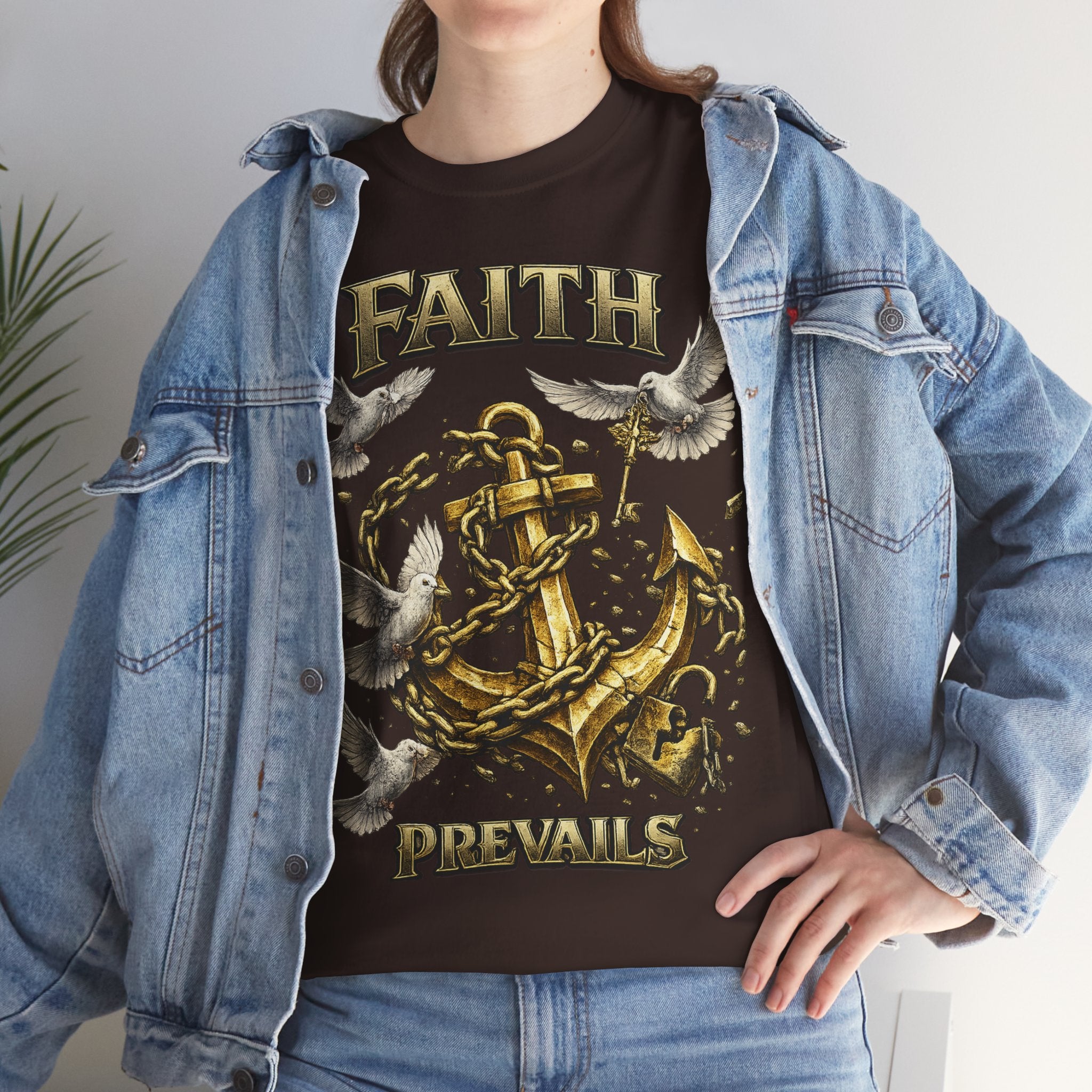 Adult Faith Prevails Anchor T-Shirt (Gold Anchor) Printify