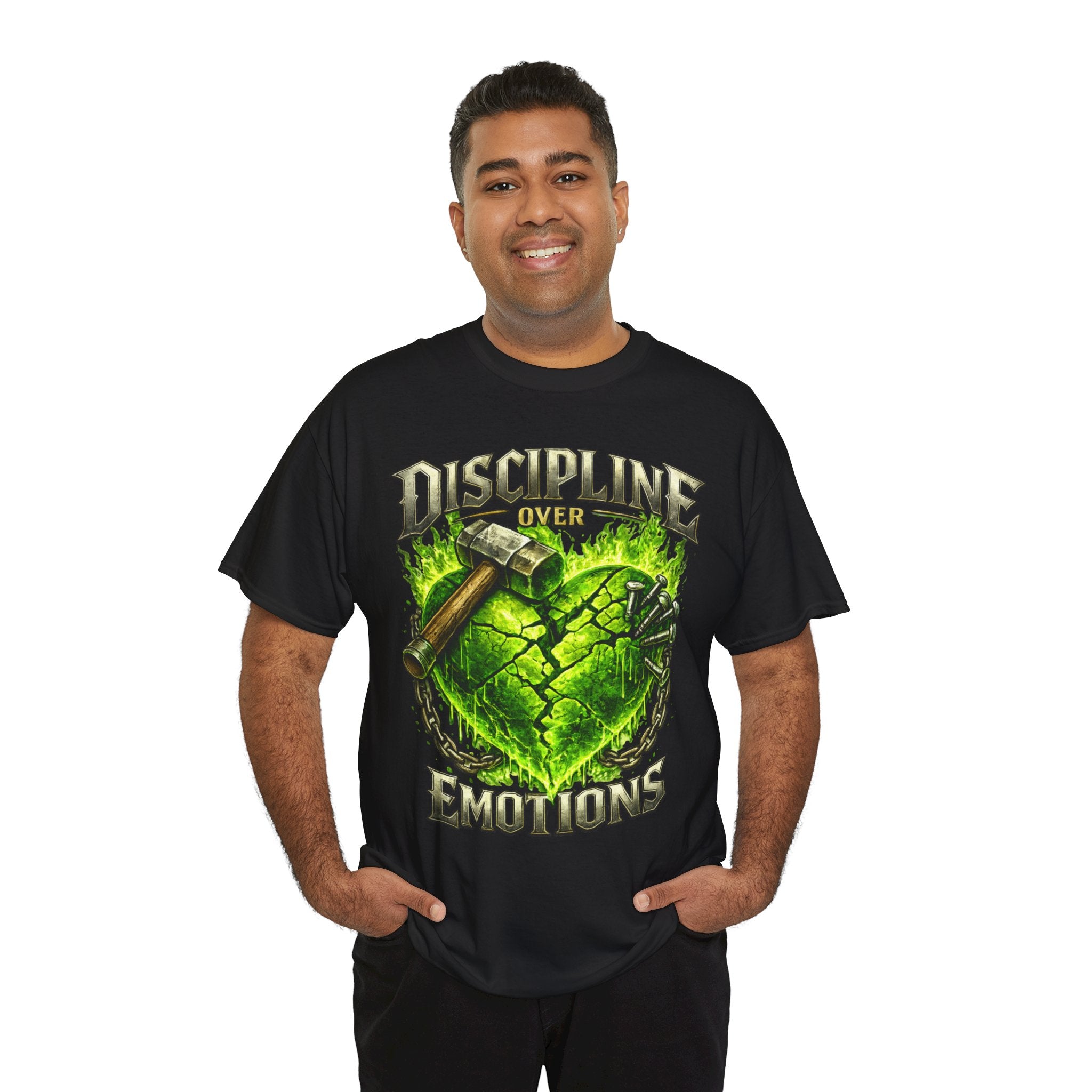Adult Discipline Over Emotions Graphic T-Shirt (Lime Green Heart)