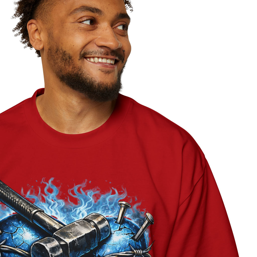 Oversized Discipline Over Emotions Graphic T-Shirt (Blue Heart) Printify