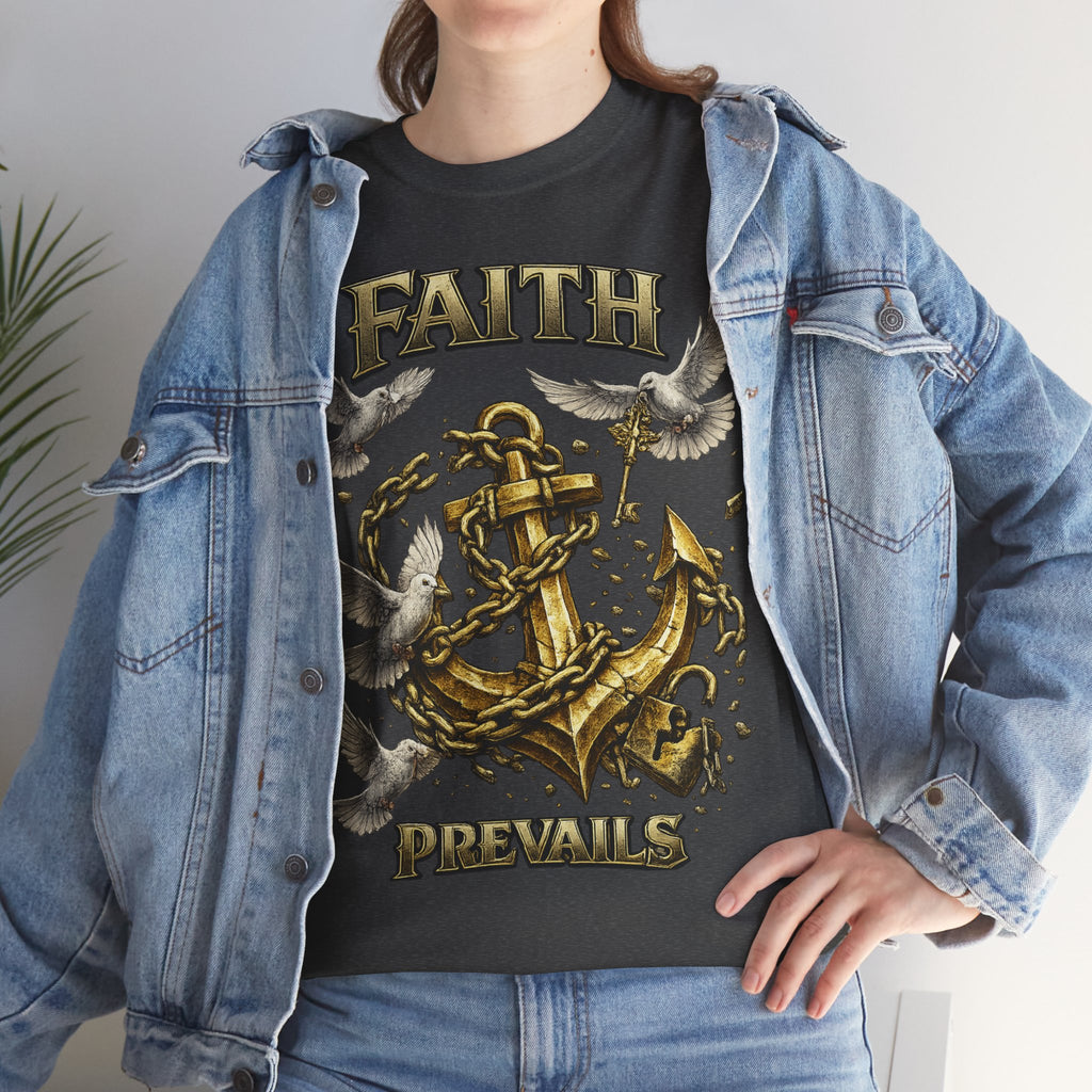 Adult Faith Prevails Anchor T-Shirt (Gold Anchor) Printify