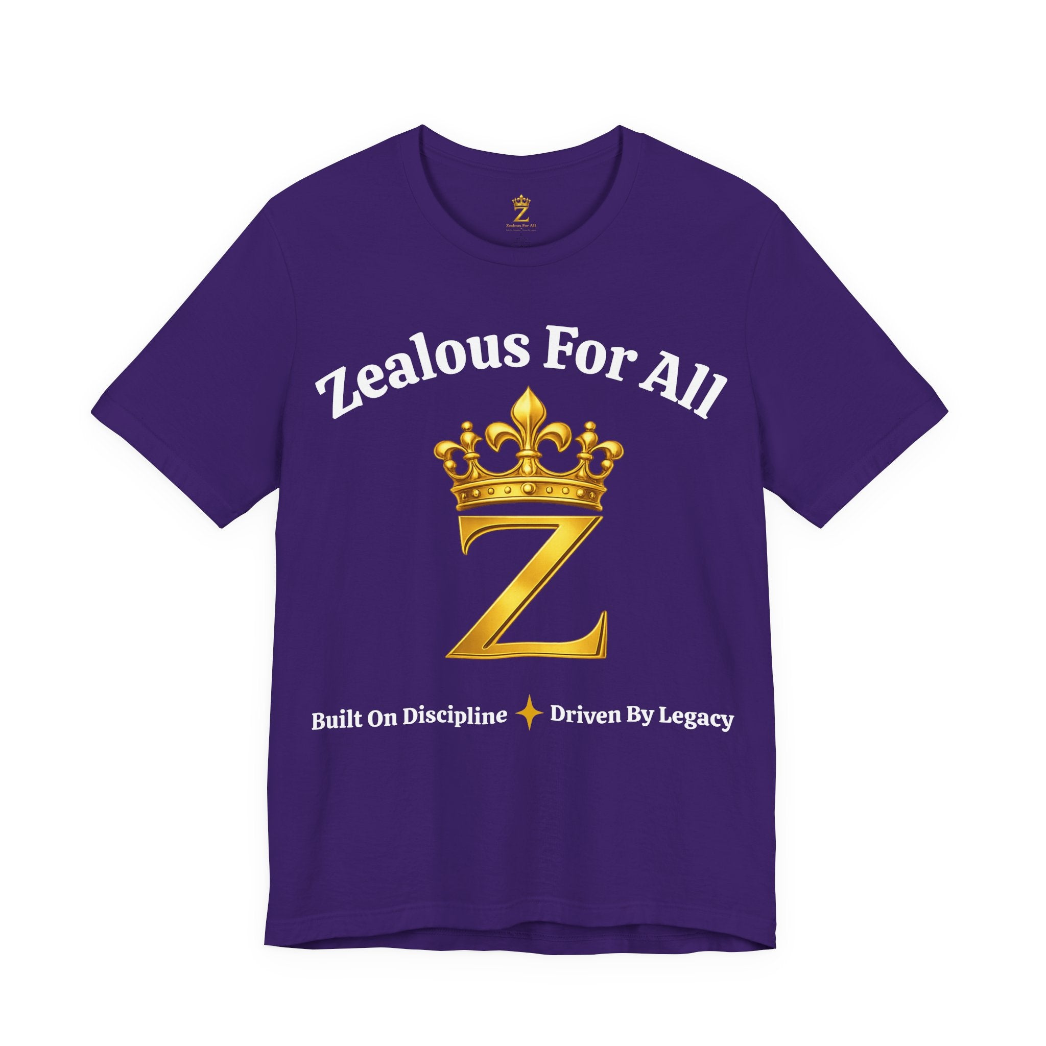 Unisex Luxury Zealous For All T-Shirt (Gold/White Words, Big Logo T-shirt) Printify