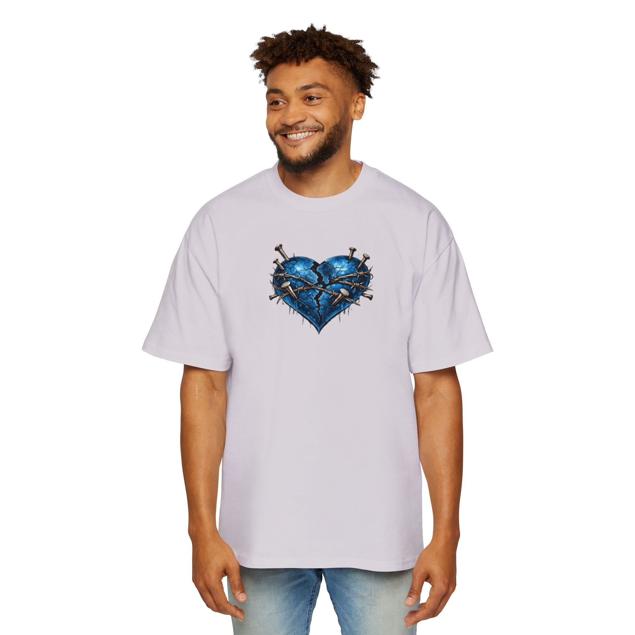 Oversized Discipline Over Emotions (Back) Graphic Tee (Blue Heart) Printify