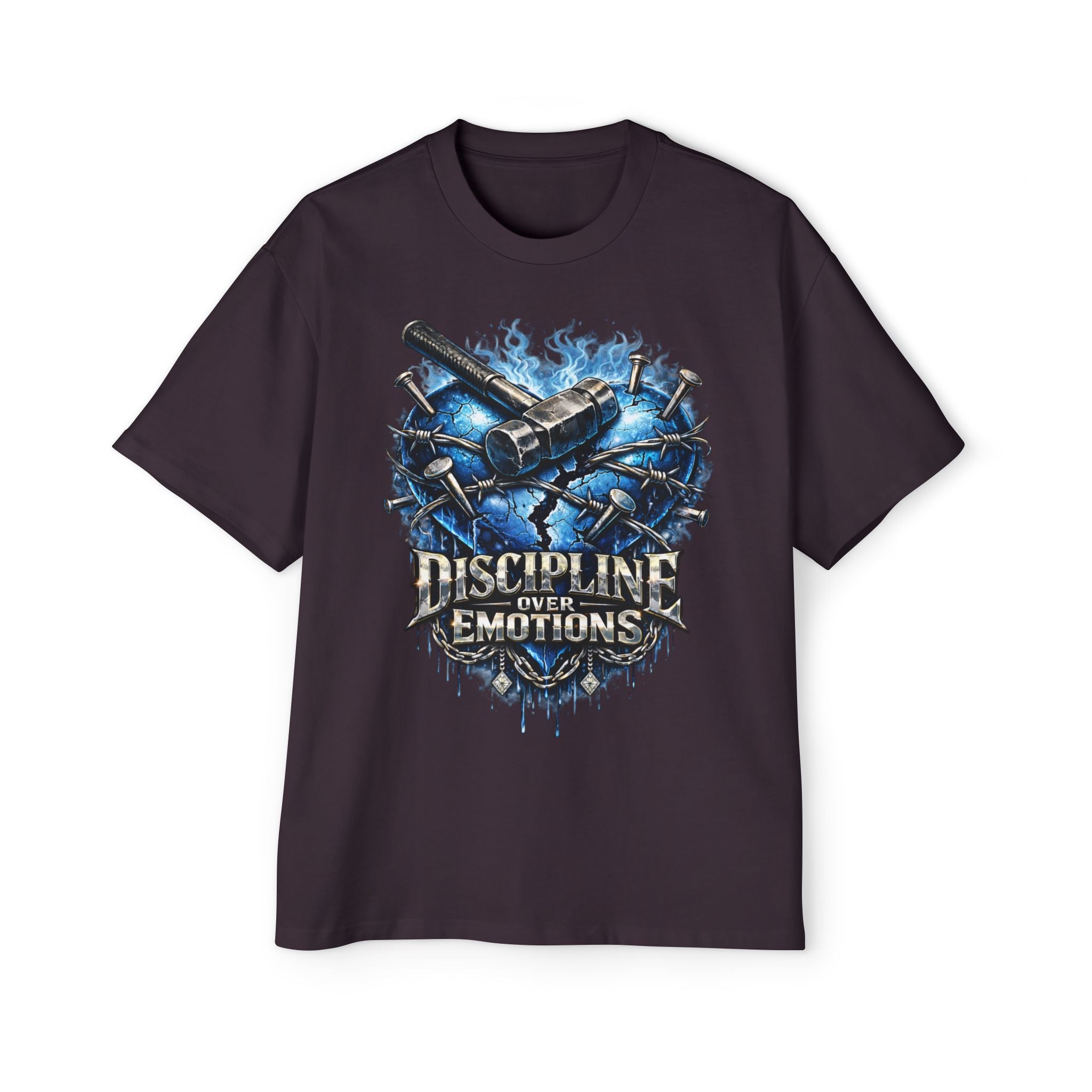 Oversized Discipline Over Emotions Graphic T-Shirt (Blue Heart) Printify
