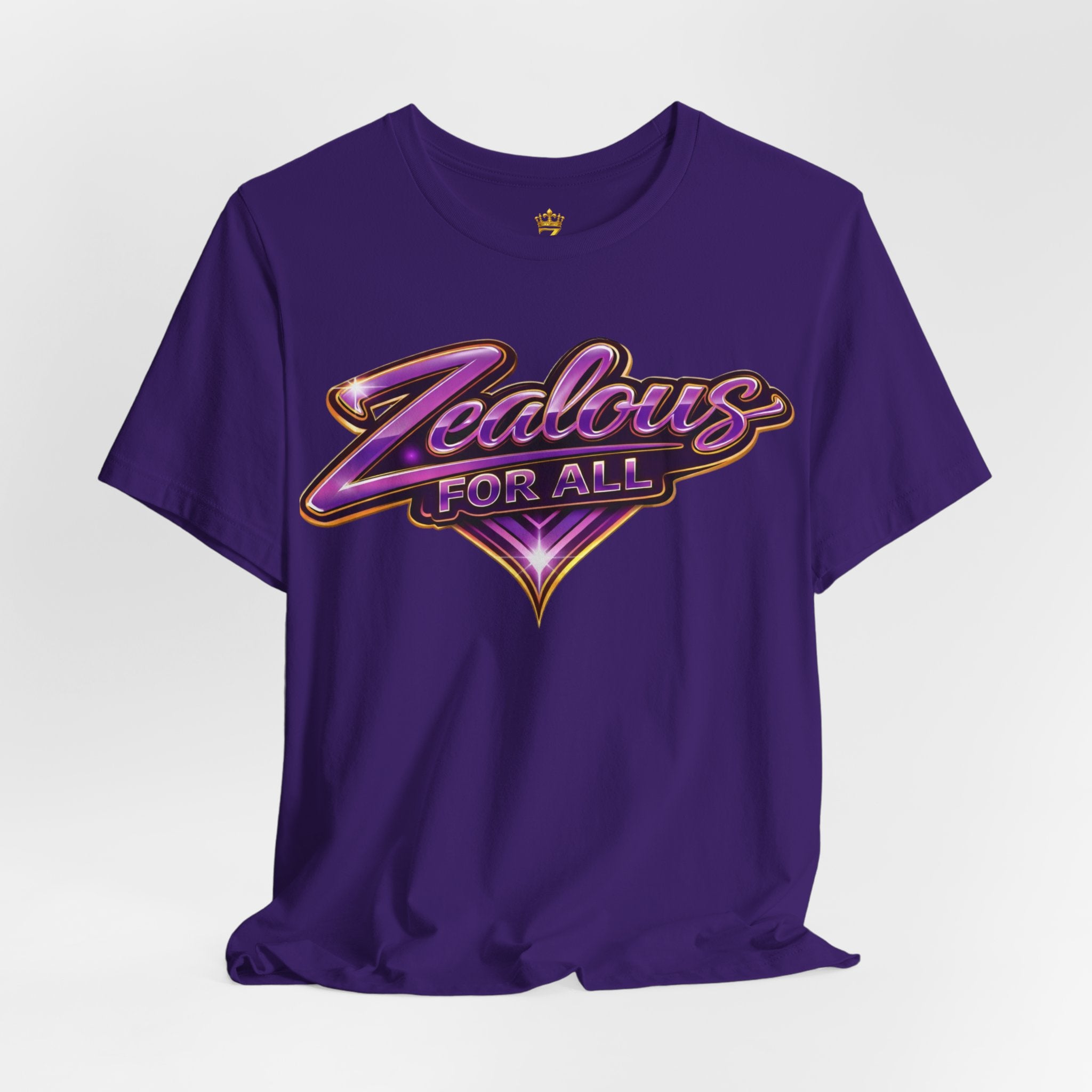 CUSTOM Zealous For All Graphic T-Shirt (Purple & Gold Trim Logo)