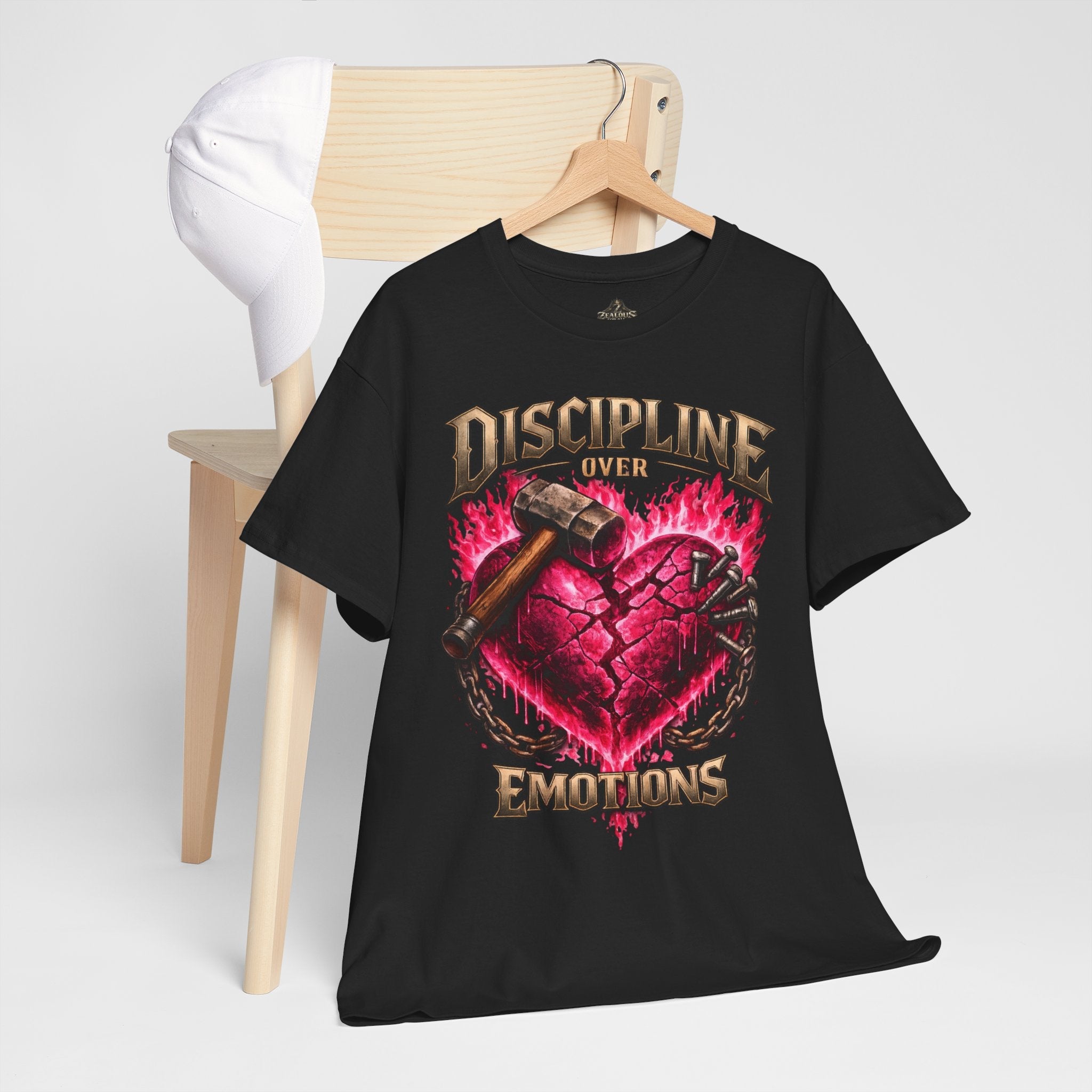 Adult Discipline Over Emotions Graphic T-Shirt (Hot Pink Heart)