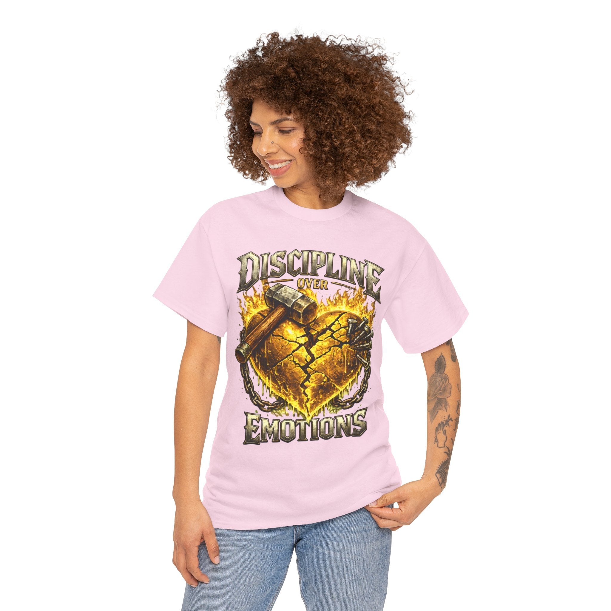 Adult Discipline Over Emotions Graphic T-Shirt (Gold Heart)