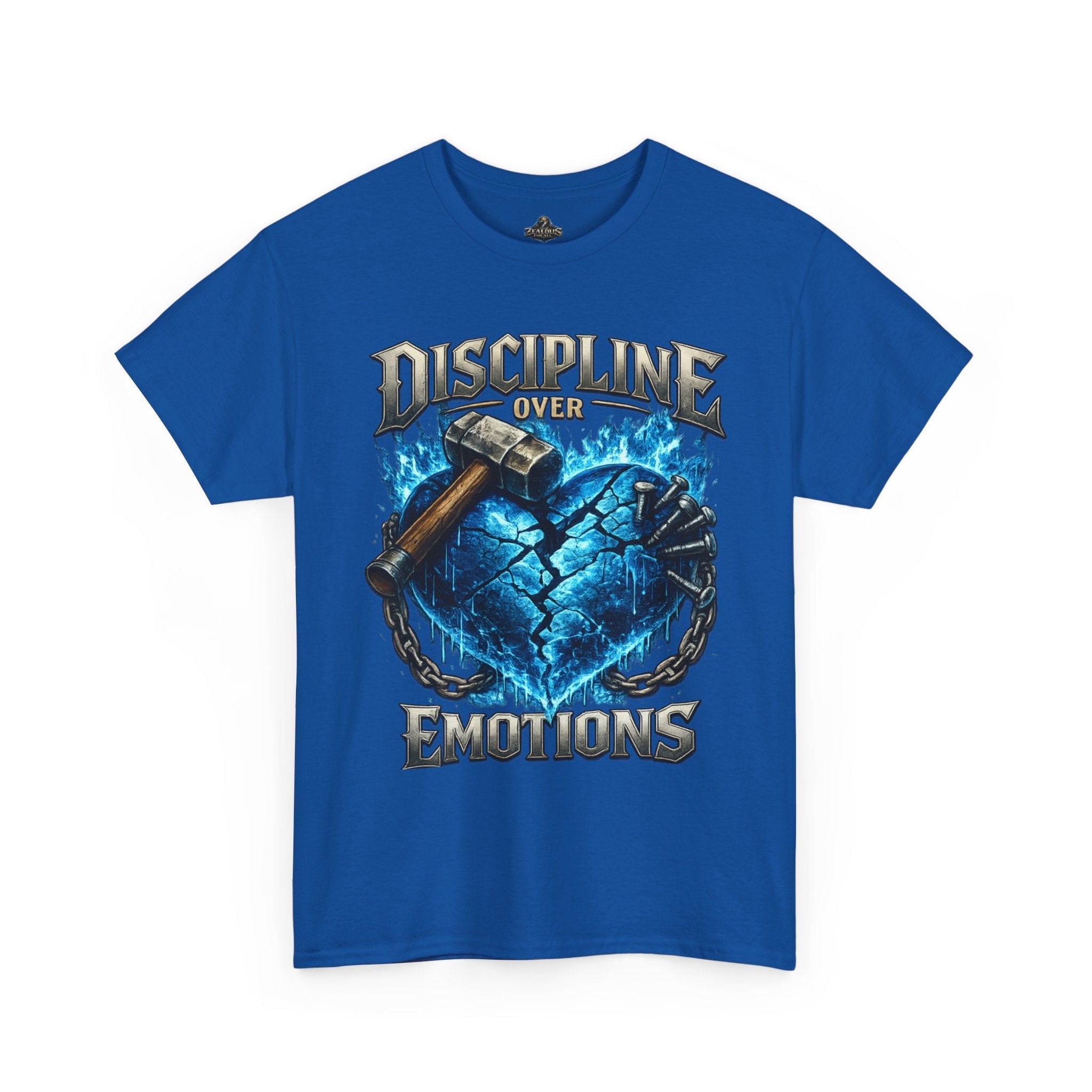 Discipline Over Emotions Graphic T-Shirt (Blue Heart) Printify