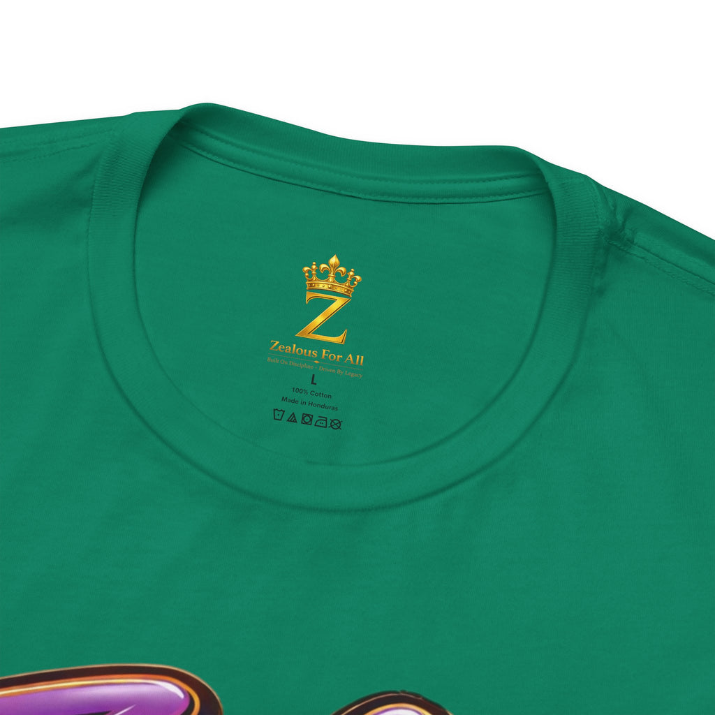 CUSTOM Zealous For All Graphic T-Shirt (Purple & Gold Trim Logo)