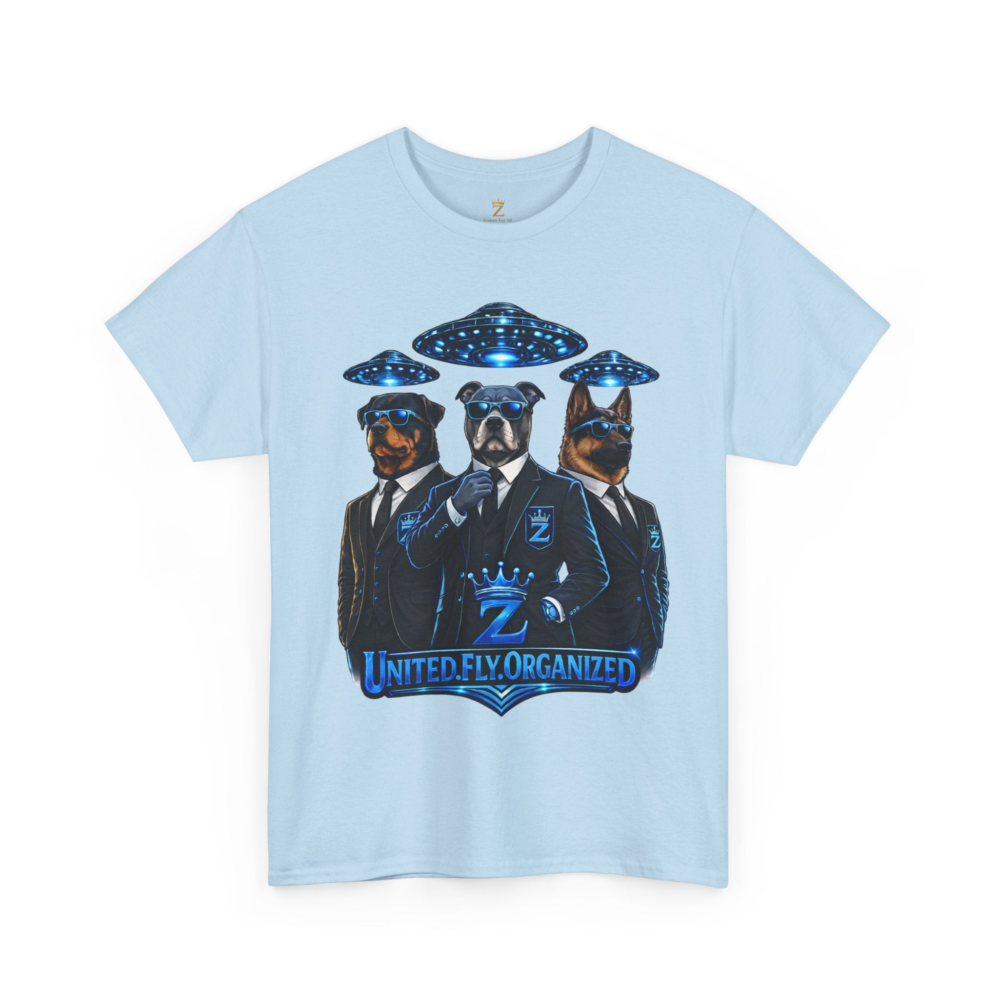 Adult "United. Fly. Organized." Graphic Tee (Blue) Printify