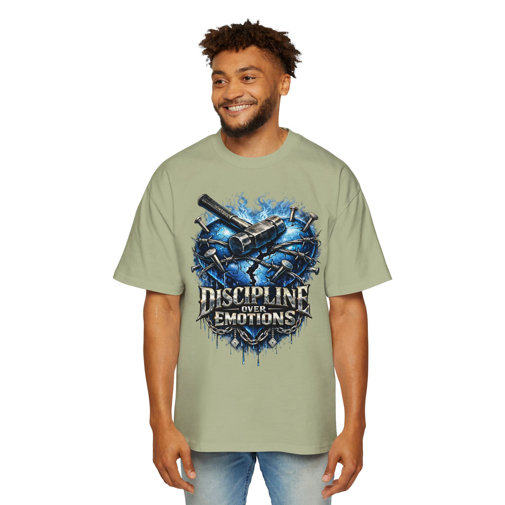 Oversized Discipline Over Emotions Graphic T-Shirt (Blue Heart) Printify