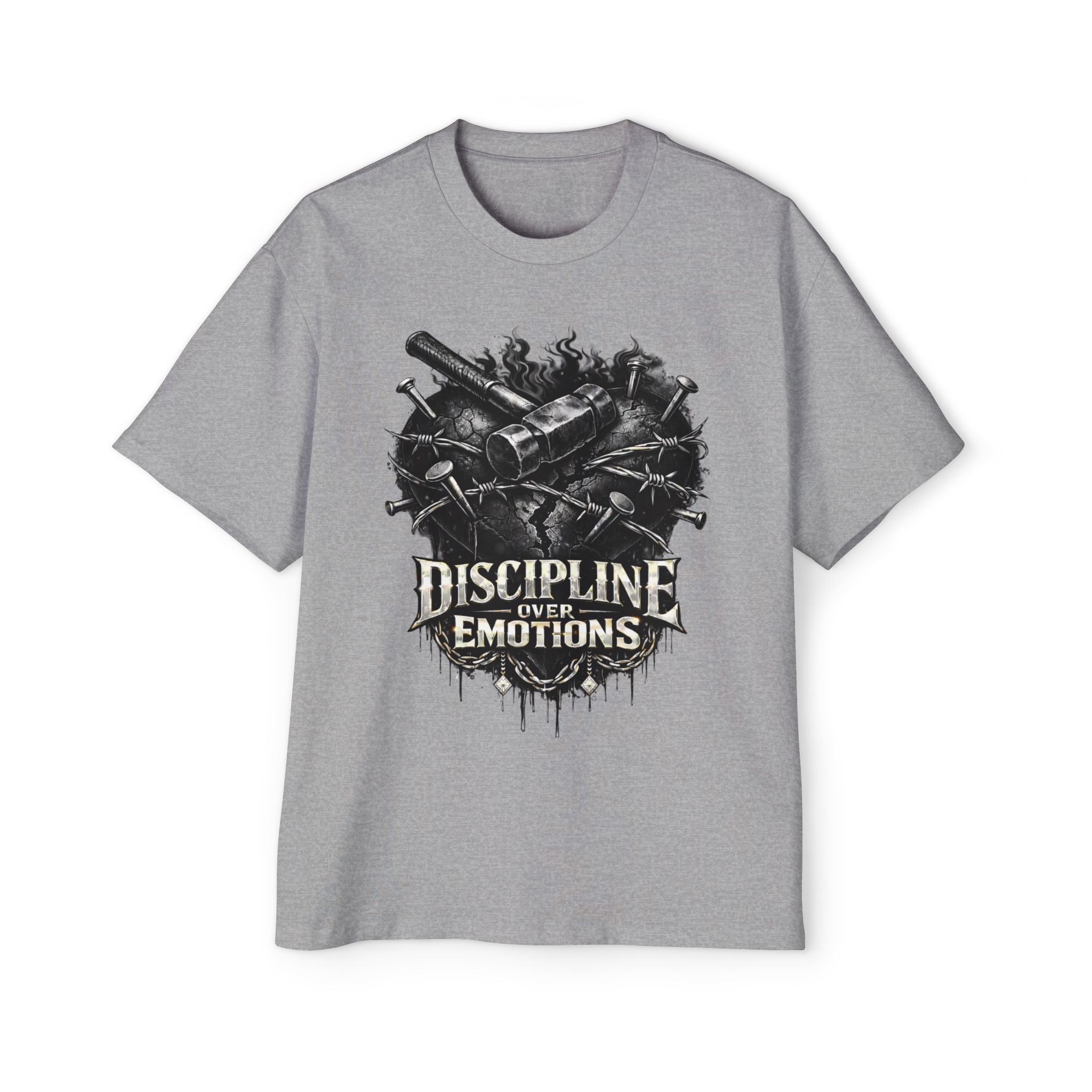 Oversized Discipline Over Emotions Graphic Tee (Black Heart) Printify