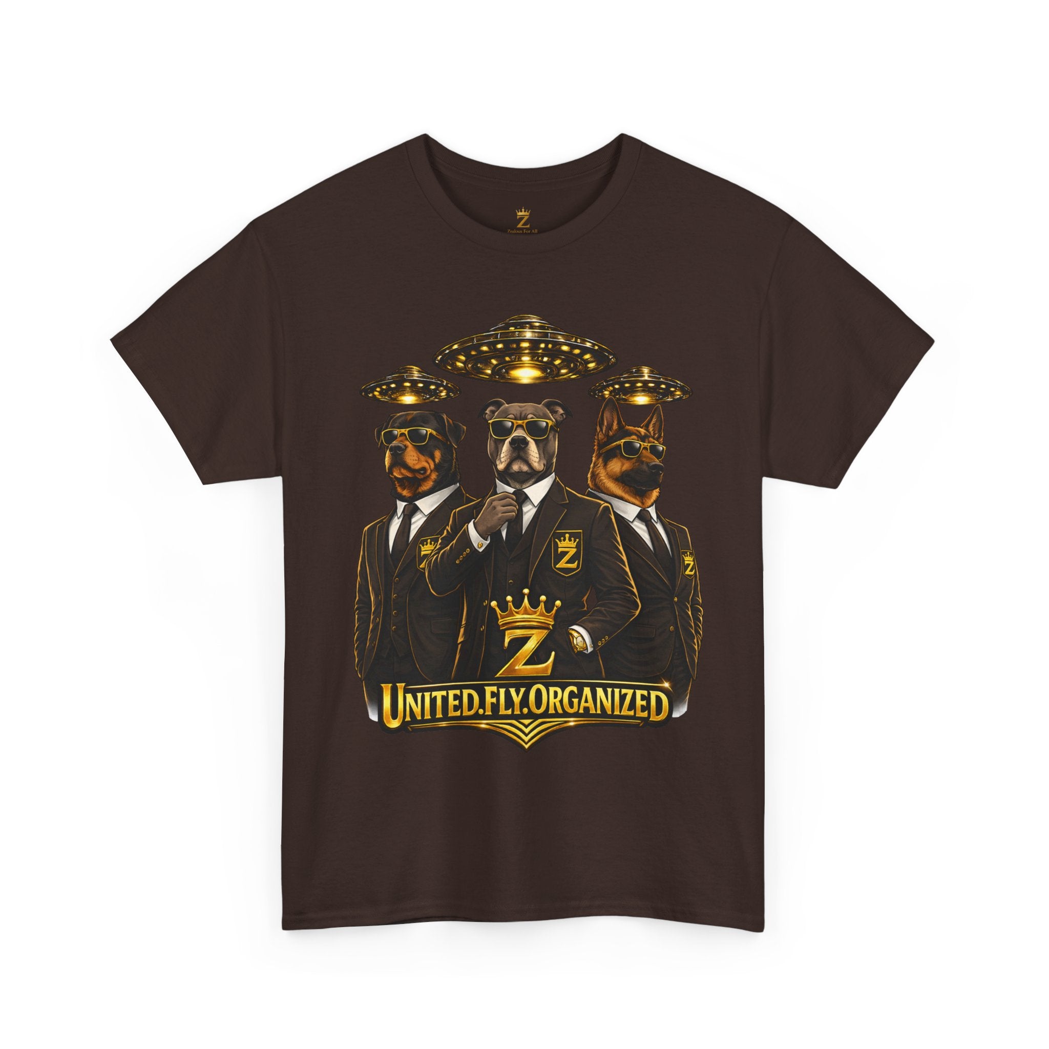 Adult "United. Fly. Organized." Graphic Tee (Gold) Printify