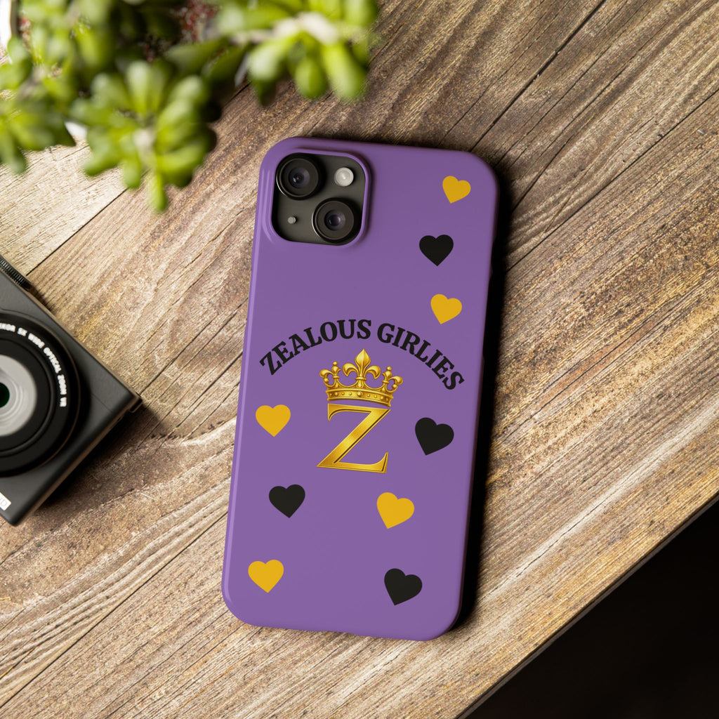 Zealous Girlies 'Z' Crown Slim Phone Case — Purple & Gold Heart Design Printify