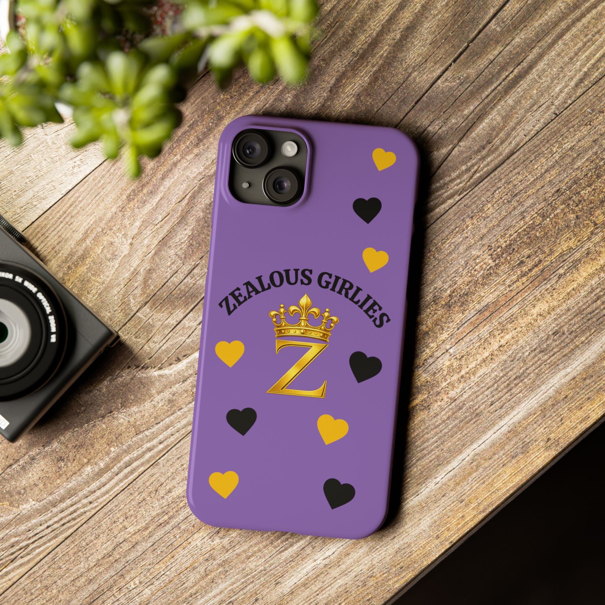 Zealous Girlies 'Z' Crown Slim Phone Case — Purple & Gold Heart Design Printify