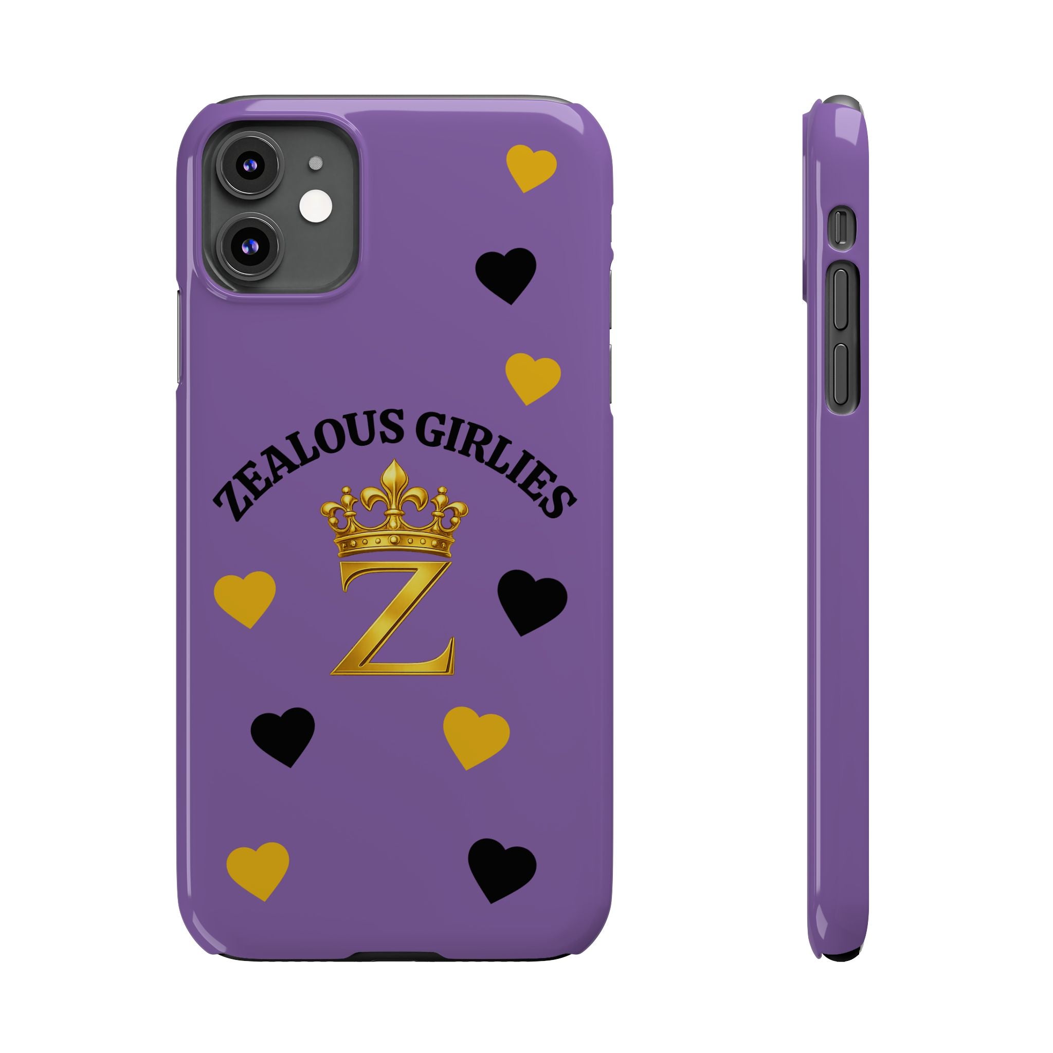 Zealous Girlies 'Z' Crown Slim Phone Case — Purple & Gold Heart Design Printify