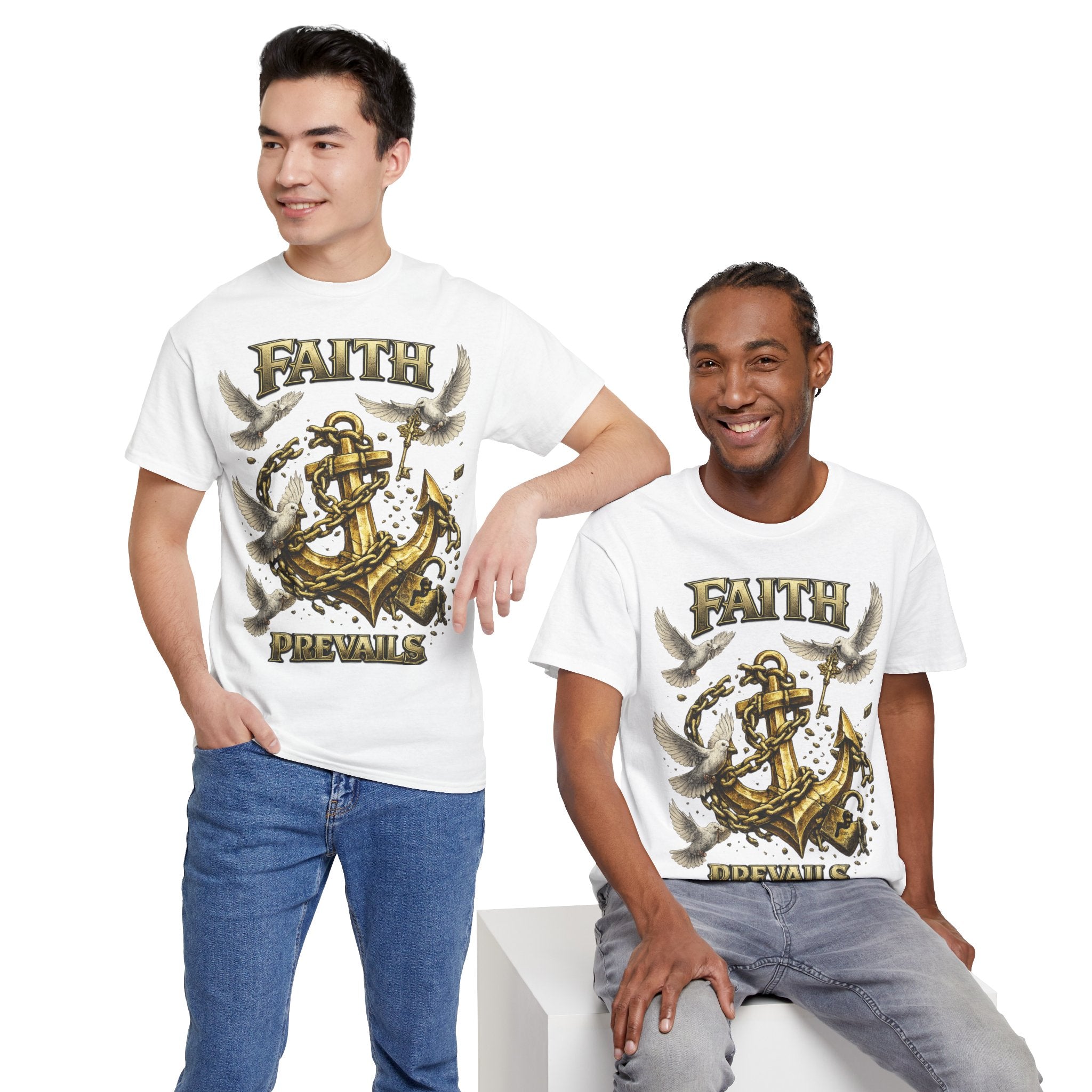 Adult Faith Prevails Anchor T-Shirt (Gold Anchor) Printify