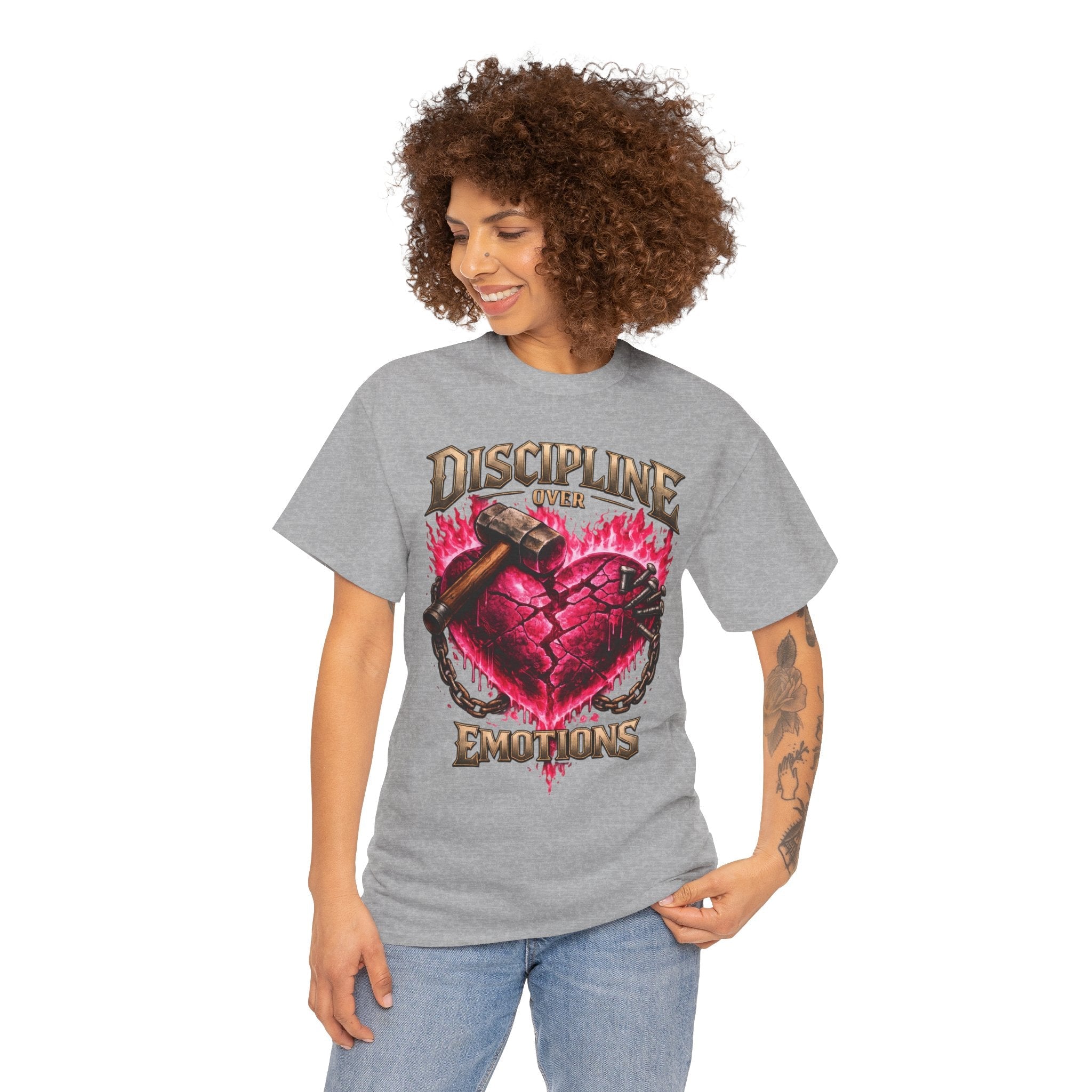 Adult Discipline Over Emotions Graphic T-Shirt (Hot Pink Heart)