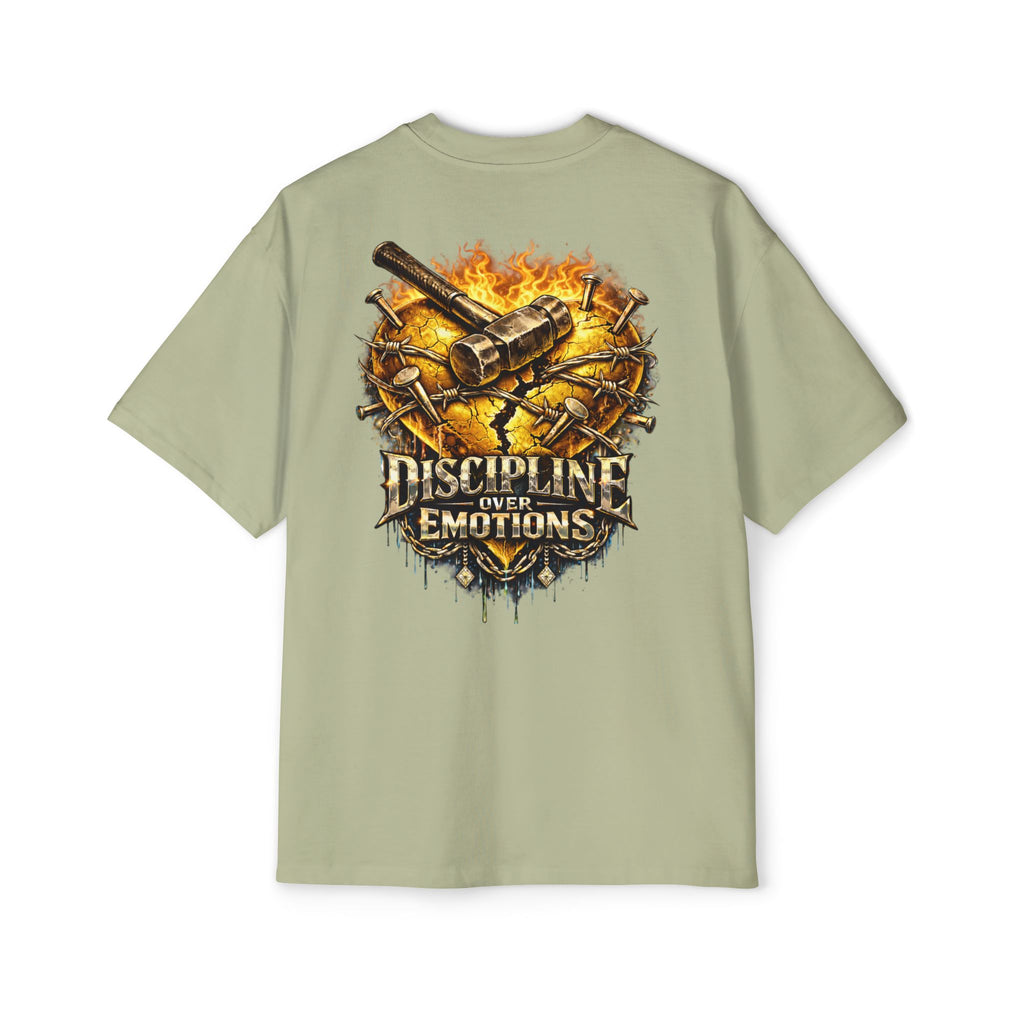 Oversized Discipline Over Emotions (Back) Graphic Tee (Gold Heart) Printify