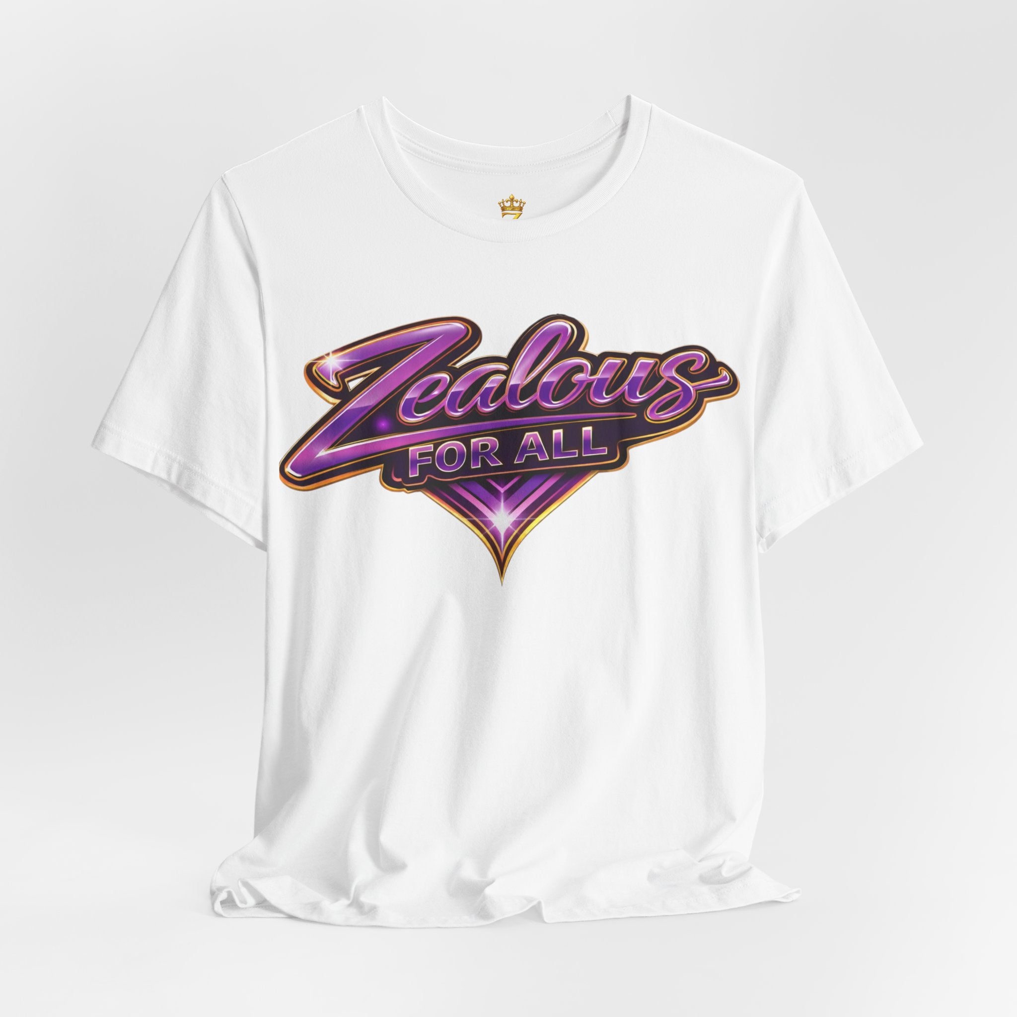 CUSTOM Zealous For All Graphic T-Shirt (Purple & Gold Trim Logo)