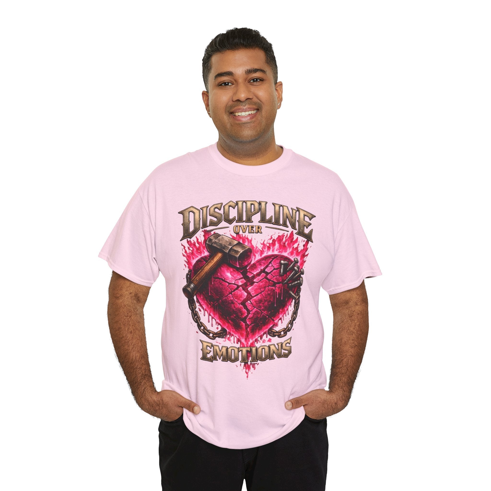 Adult Discipline Over Emotions Graphic T-Shirt (Hot Pink Heart)