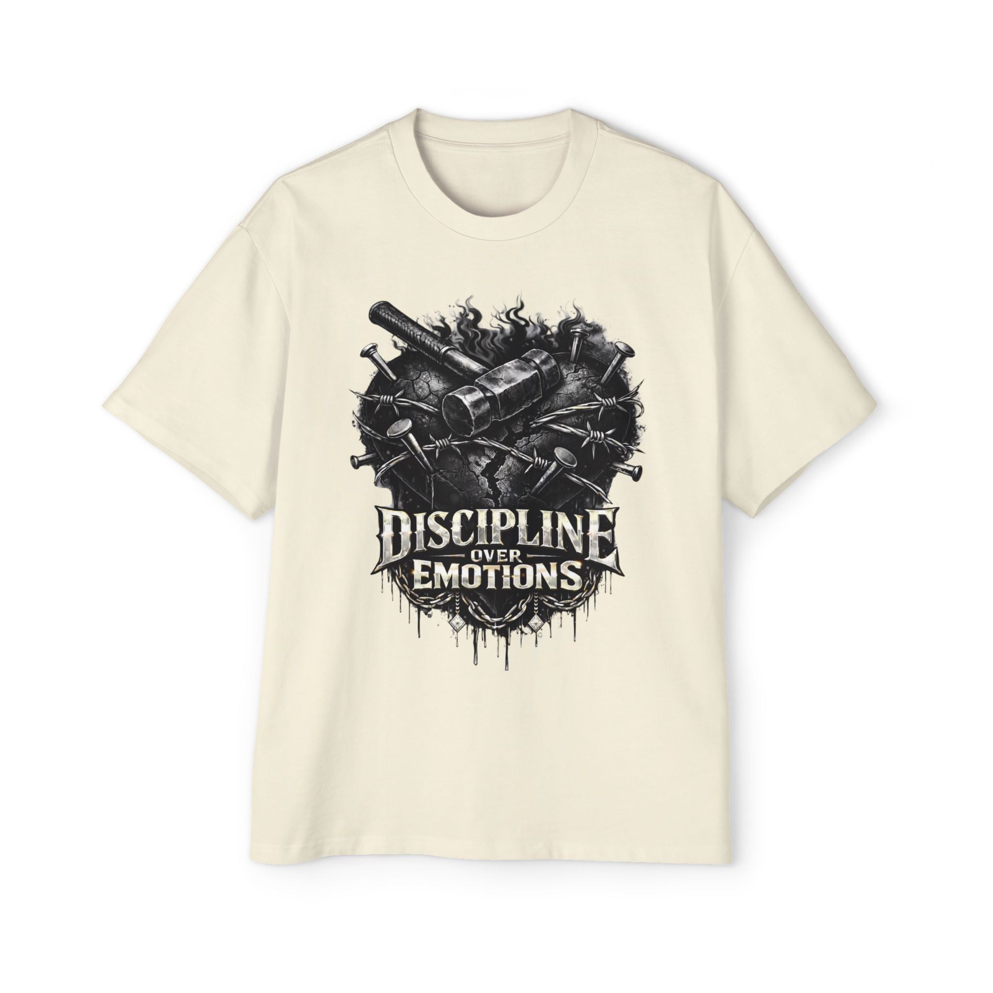 Oversized Discipline Over Emotions Graphic Tee (Black Heart) Printify